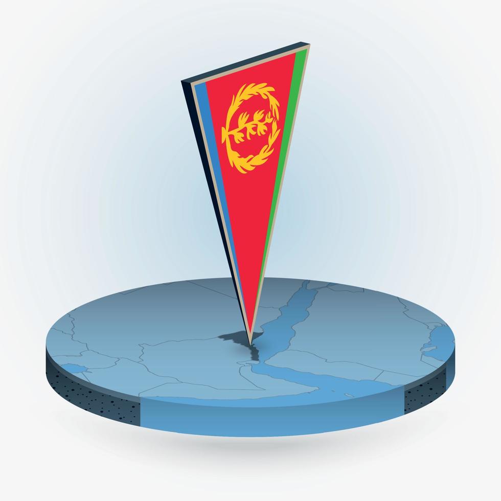 eritrea Karte im runden isometrisch Stil mit dreieckig 3d Flagge von eritrea vektor