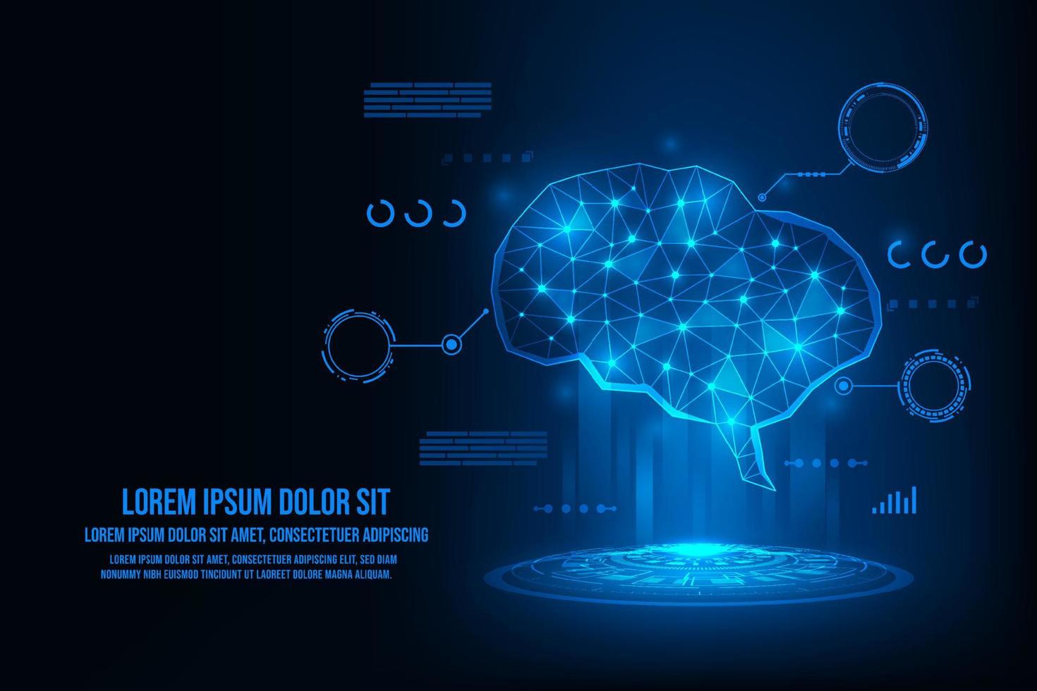 Vektor künstlich Intelligenz Hardware- Konzept. Blau Hologramm humen Gehirn.