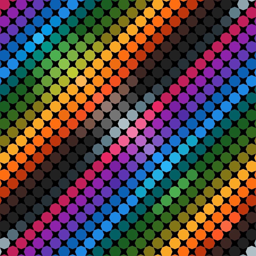 Geometrie in der hellen Farbvektorillustration. nahtloses Sechseckmuster. abstraktes Muster mit blauer, grüner, magentafarbener, orange, grauer, brauner und schwarzer Farbe. vektor