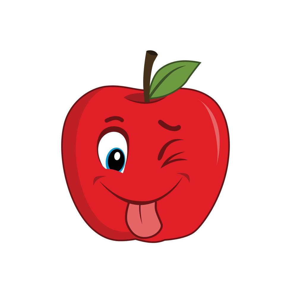 Zunge aus mit zwinkern Apfel Obst Charakter Karikatur. geeignet zum Poster, Banner, Netz, Symbol, Maskottchen, Hintergrund vektor