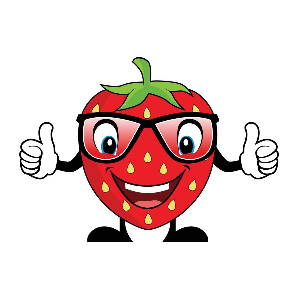 Erdbeere Karikatur Charakter mit Sonnenbrille geben Daumen hoch. geeignet zum Poster, Banner, Netz, Symbol, Maskottchen, Hintergrund vektor