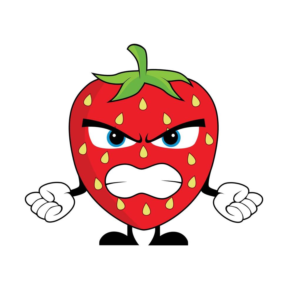wütend Erdbeere Obst Karikatur Charakter. geeignet zum Poster, Banner, Netz, Symbol, Maskottchen, Hintergrund vektor