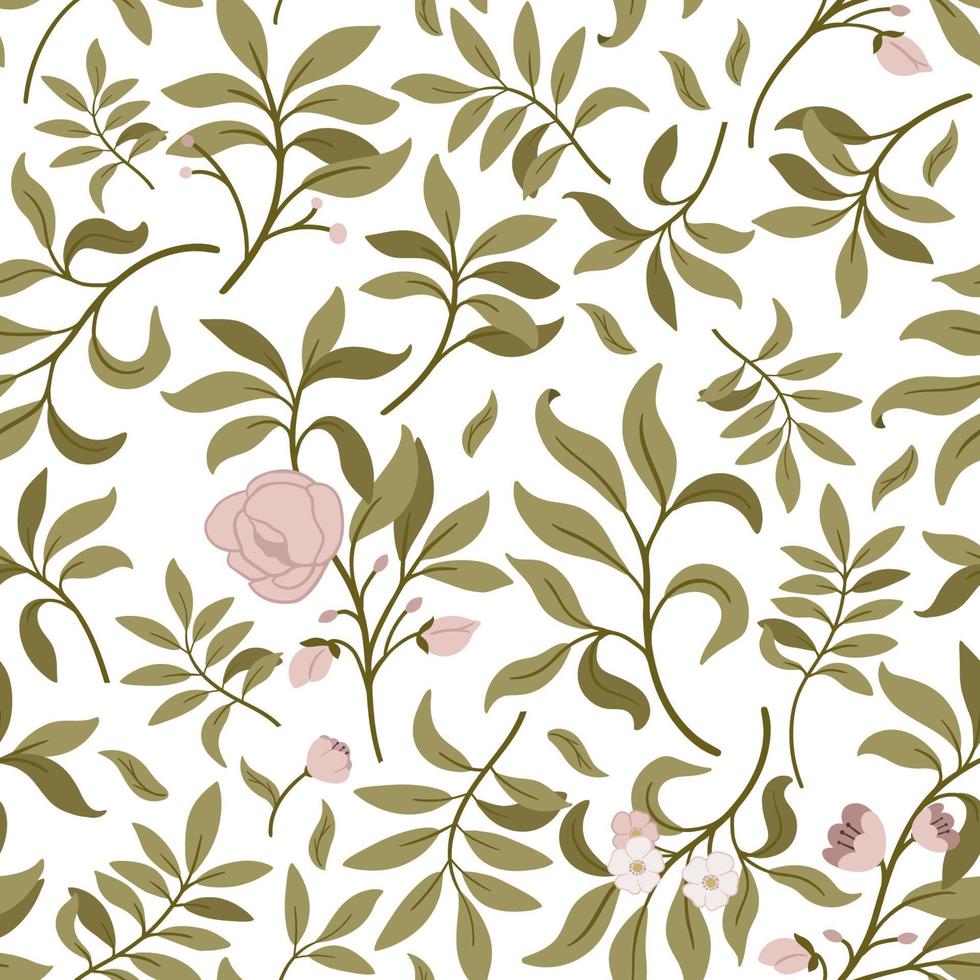 sömlös mönster av hand dragen blommig element. blomma rosa, grön löv, gren. botaniska dekoration vektor illustration för bröllop kort, tyg, och inbjudan