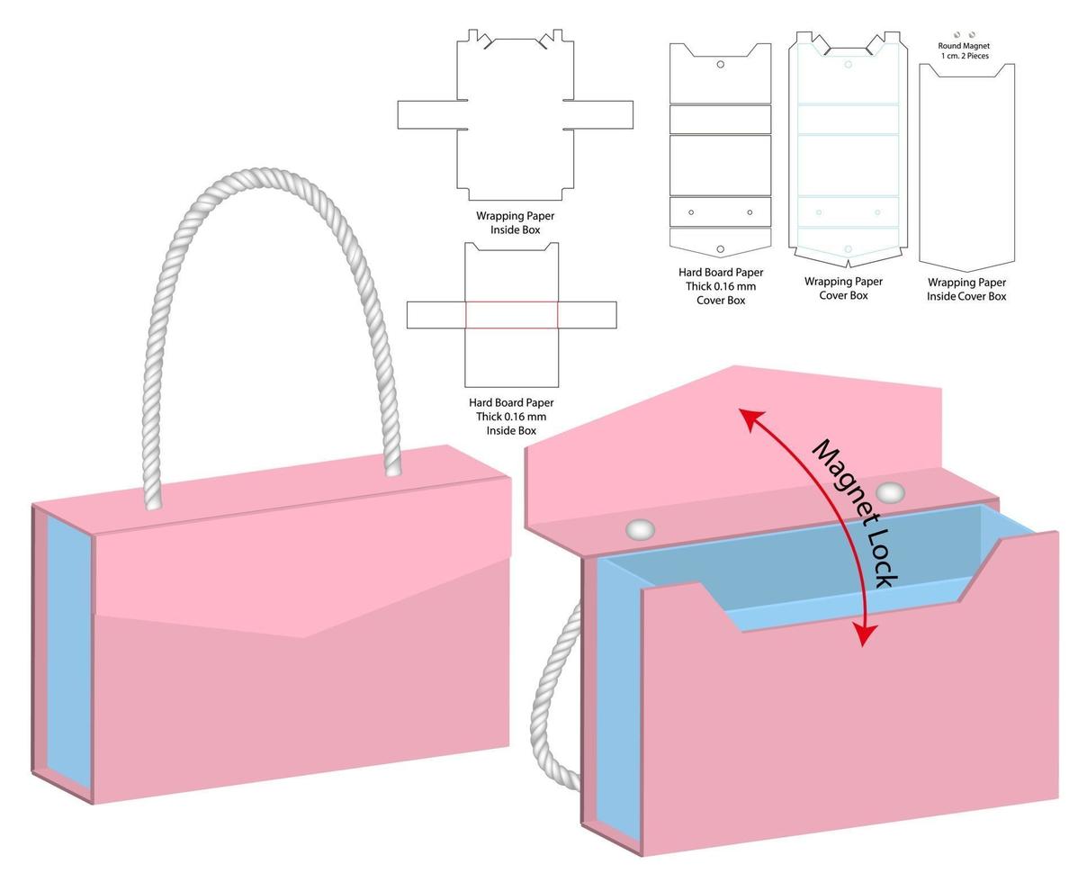 låda förpackning stansad mall design. 3d mock-up vektor