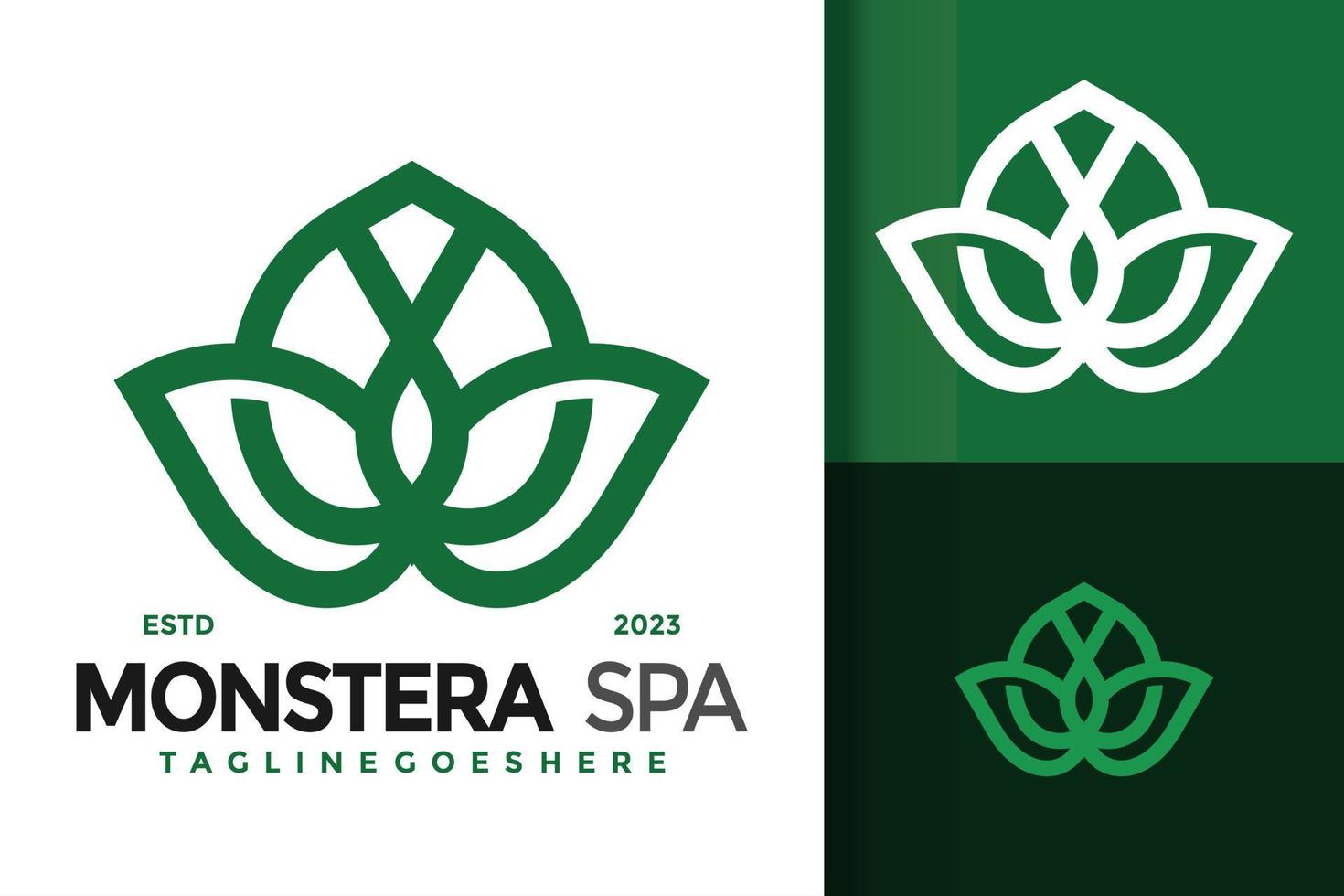 monstera lotus spa logotyp vektor ikon illustration