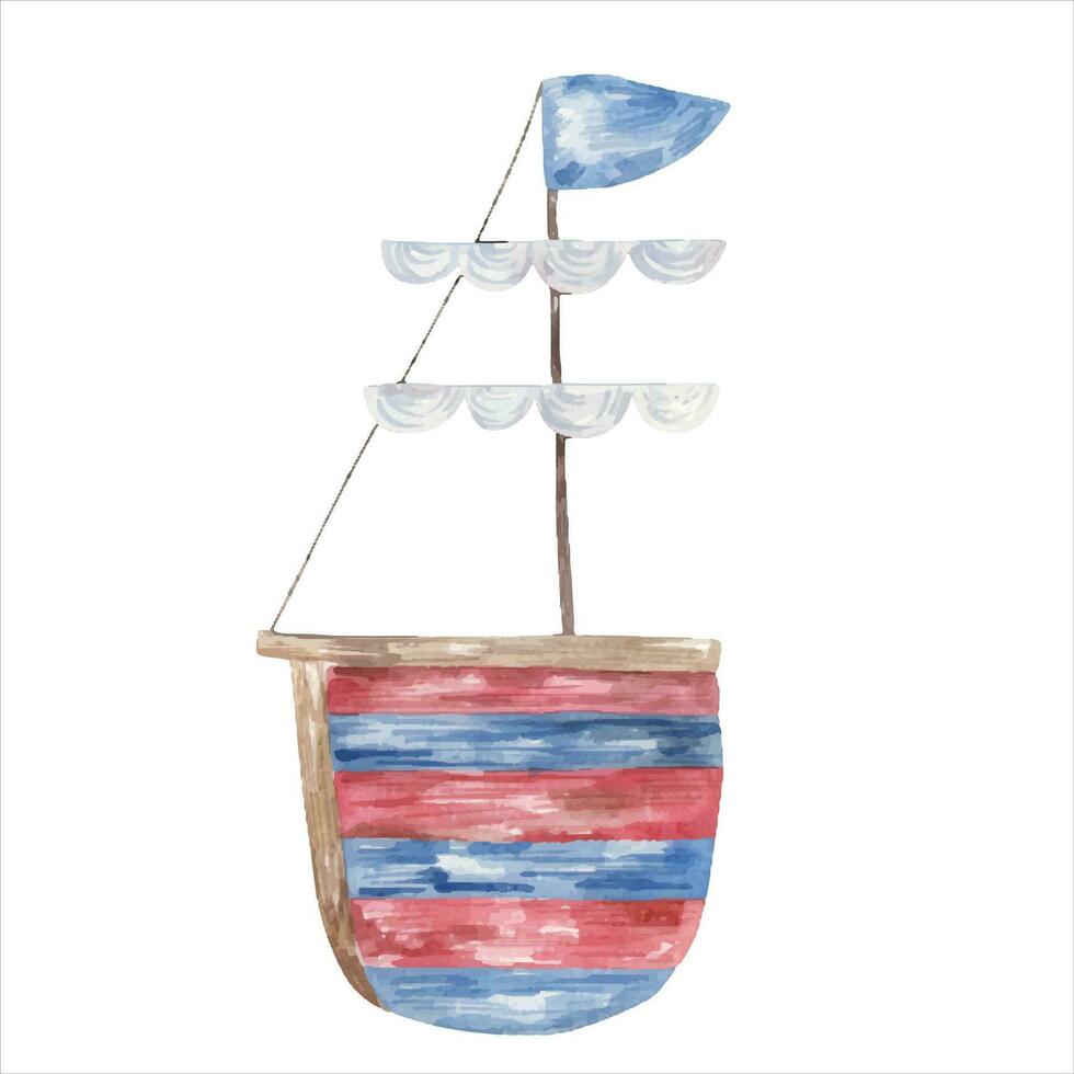 Aquarell Illustration mit Boot, Segelboot Transport. Schiff, Boot Kunst vektor