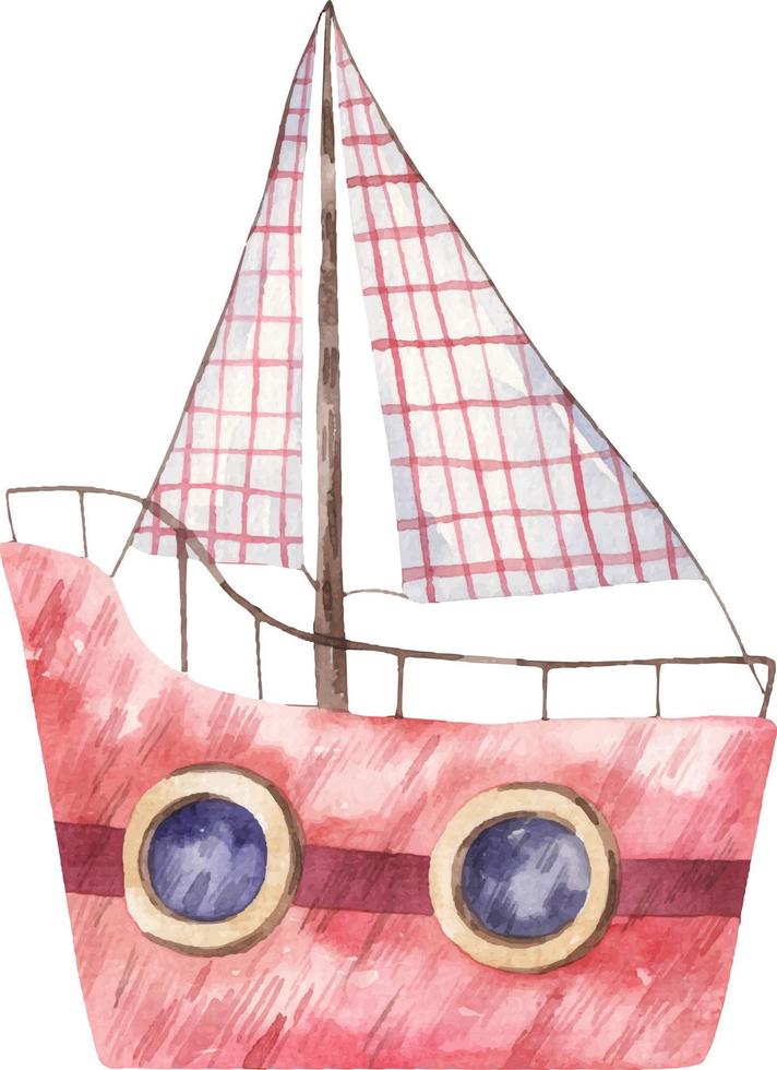 Aquarell Illustration mit Boot, Segelboot Transport. Schiff, Boot Kunst vektor