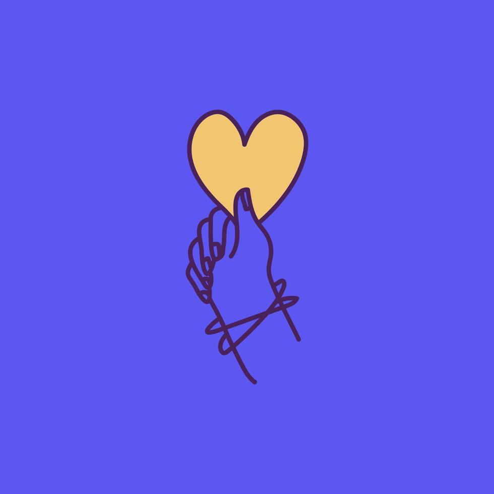 minimalistisch Gekritzel Vektor Hand gezeichnet Illustration. Hand mit Herz