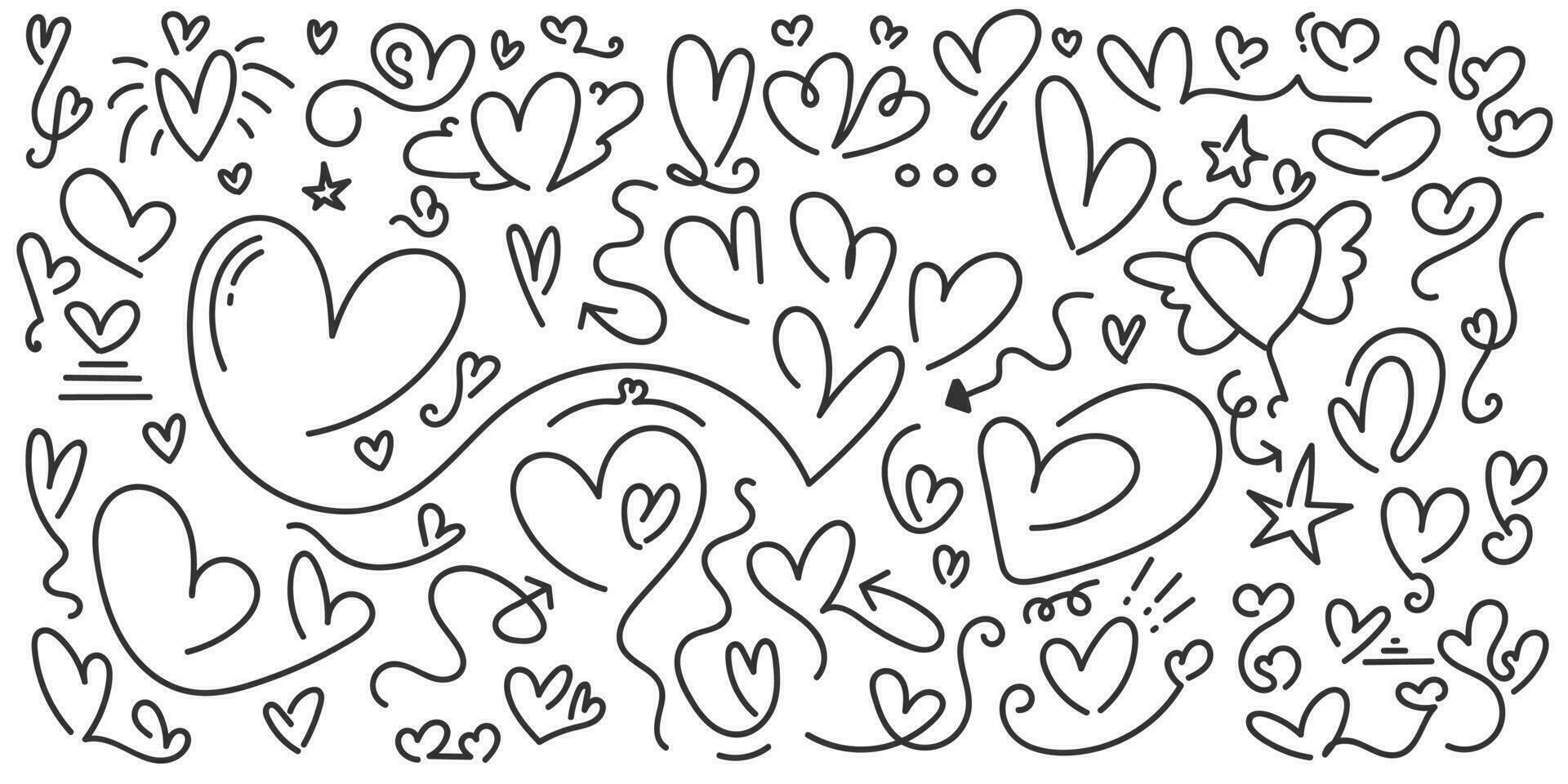 hand dragen hjärta samling. kärlek klotter uppsättning. klottra element. romantisk illustration element för valentines dag eller mödrar dag vektor