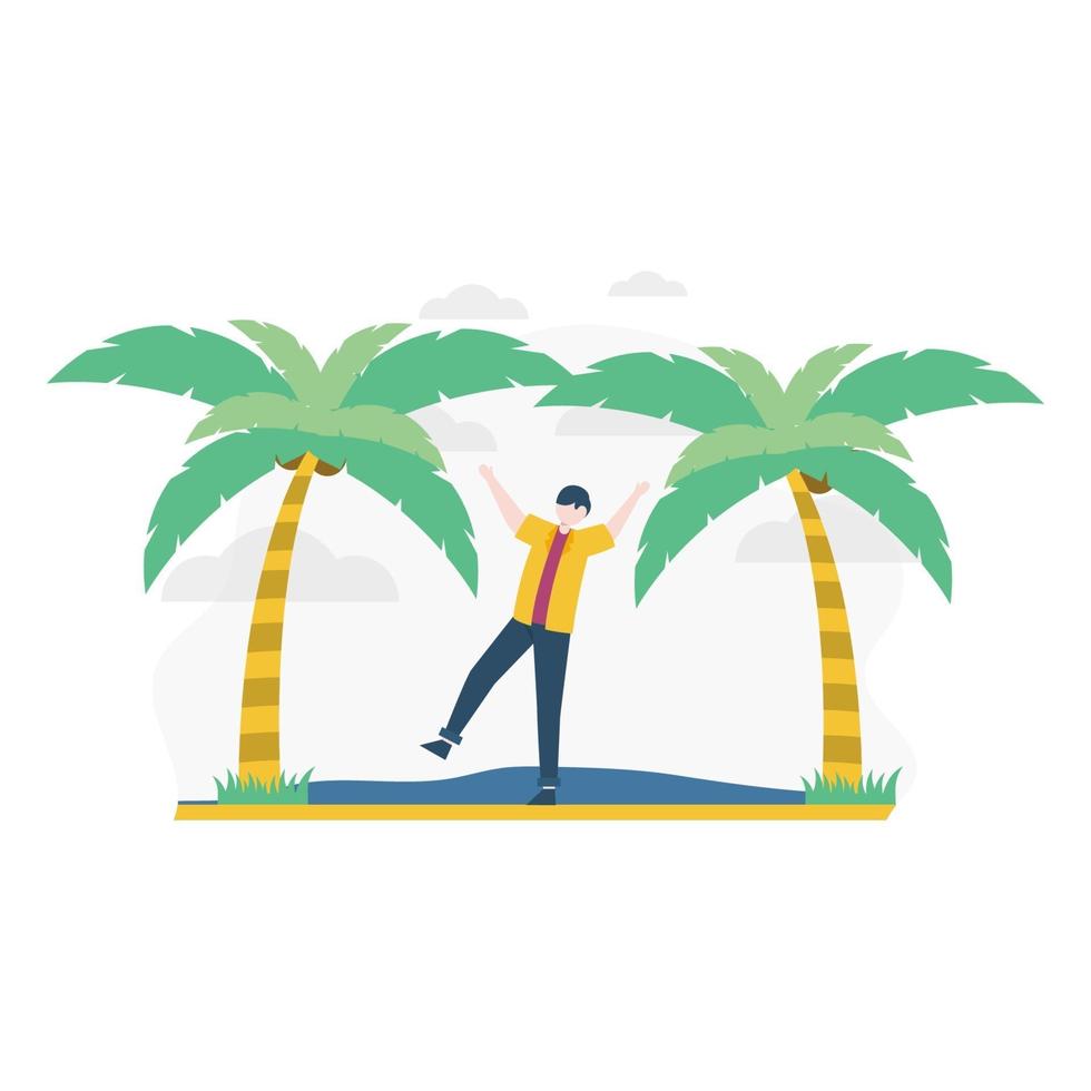 Sommerferien Menschen gehen an den Strand, um sich zu sonnen und Party Vektor-Illustration, geeignet für Landing Page, UI, Website, mobile App, Editorial, Poster, Flyer, Artikel und Banner vektor