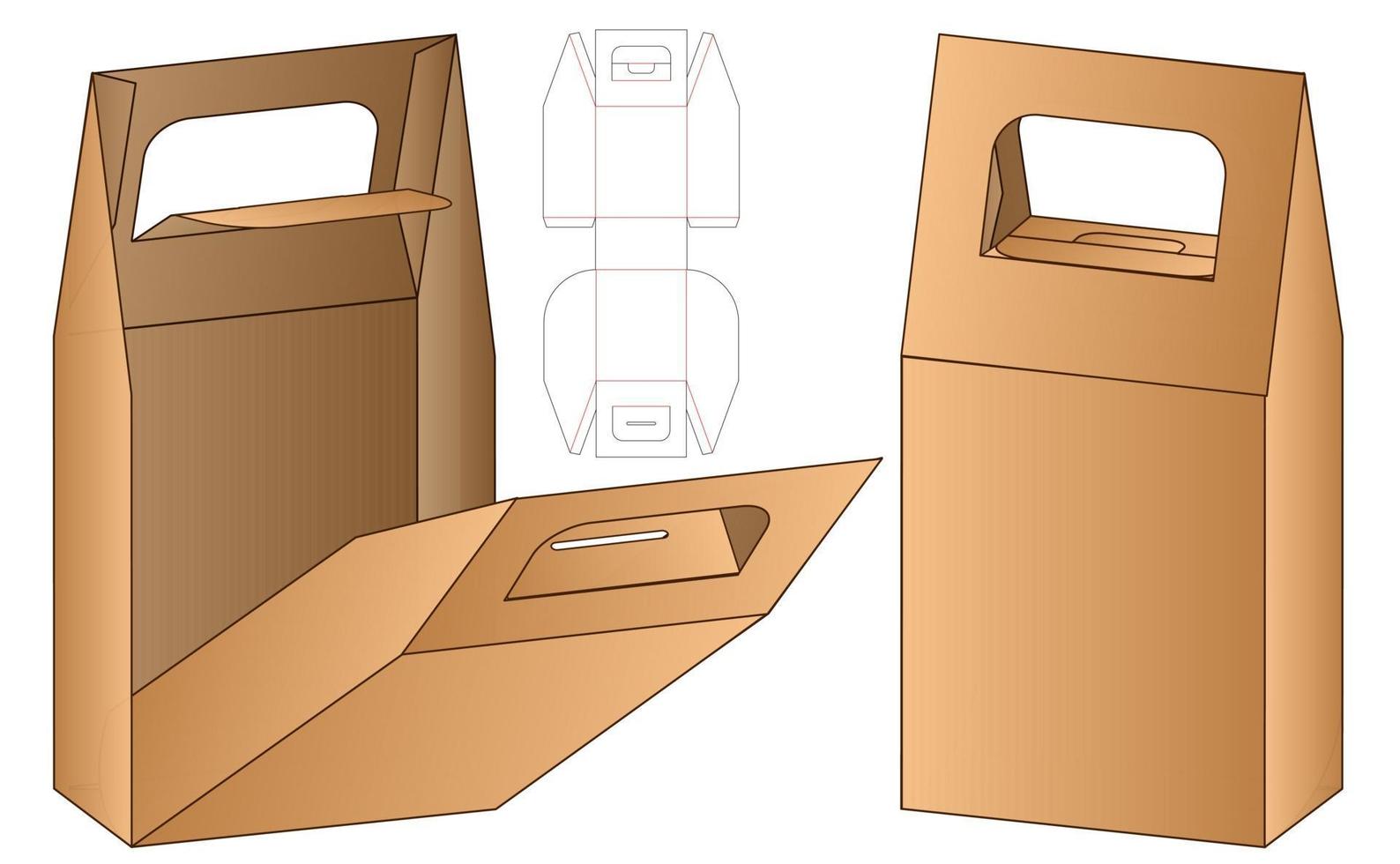 låda förpackning stansad mall design. 3d mock-up vektor