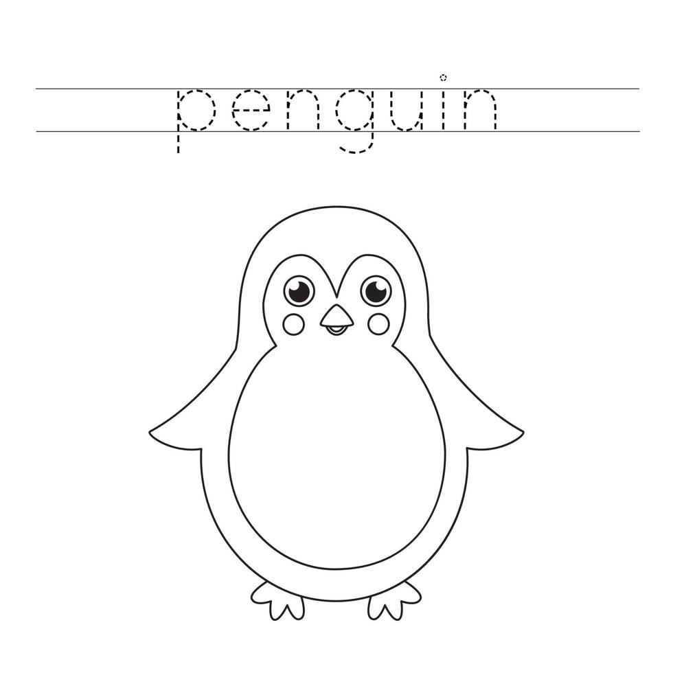 Verfolgung von Buchstaben mit niedlichen Pinguin. Schreibpraxis für Kinder. vektor