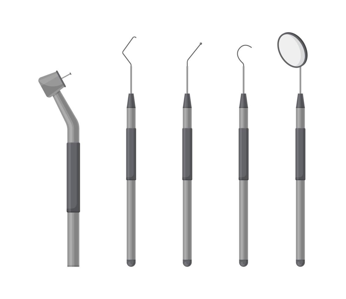 einstellen von Dental Instrument. Oral Hygiene, medizinisch und Zahnheilkunde Gesundheitspflege. Vektor Illustration im Karikatur Stil isoliert auf Weiß.