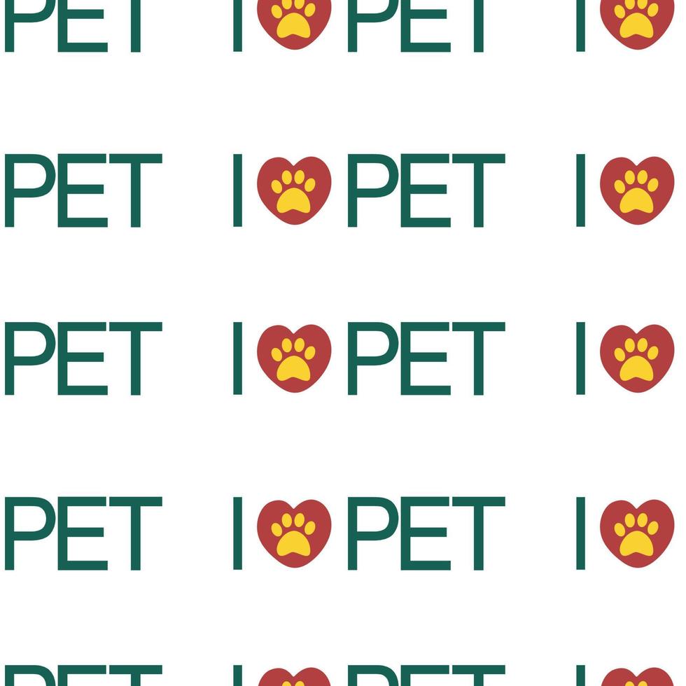 Muster mit Text, Beschriftung ich Liebe Haustier mit Herzen. vektor
