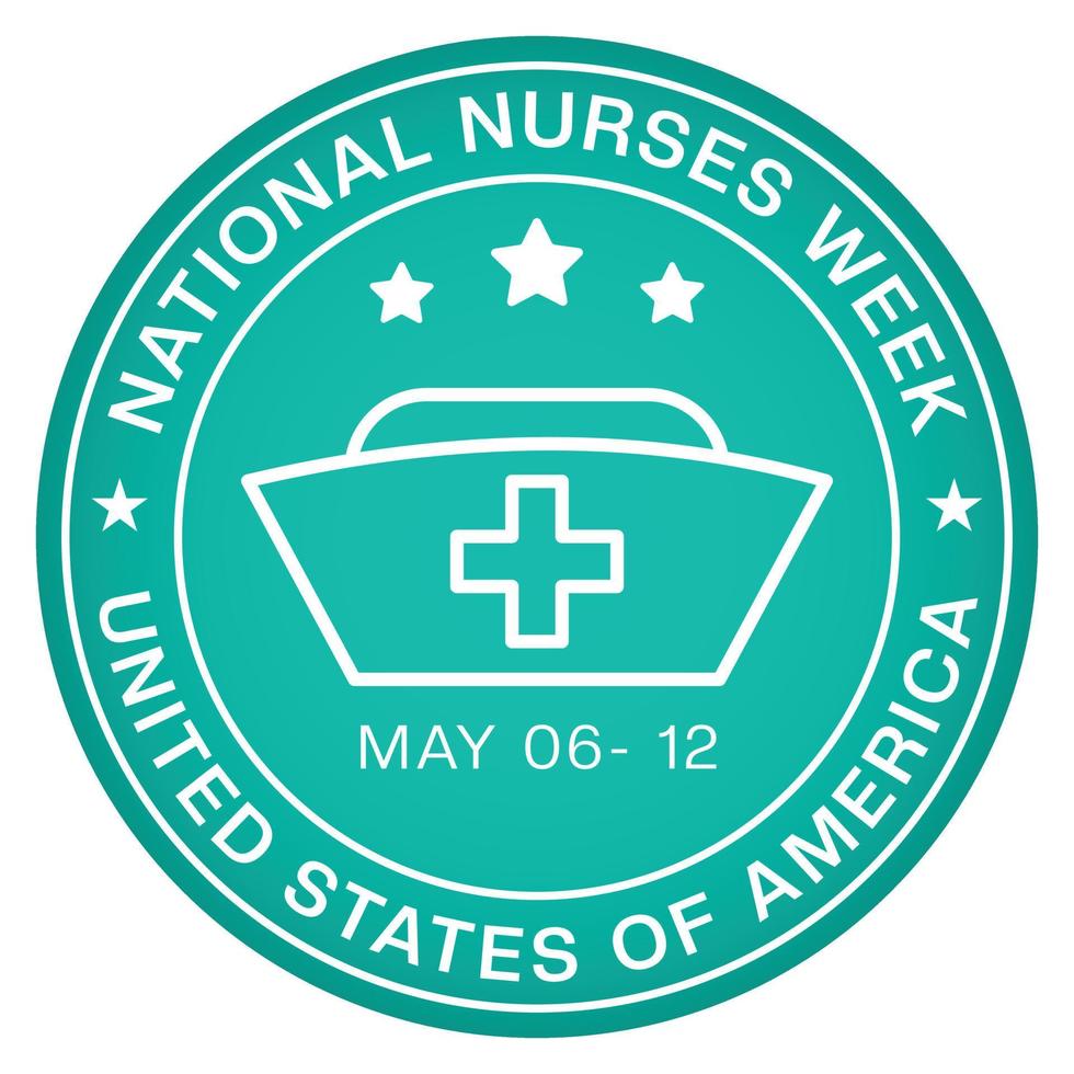 nationell sjuksköterskor dag bricka, nationell sjuksköterskor vecka, stämpel, logotyp, emblem, klistermärke, sjuksköterska dag logotyp, tshirt design, hälsa design element, sjuksköterskor dag hälsningar kort vektor