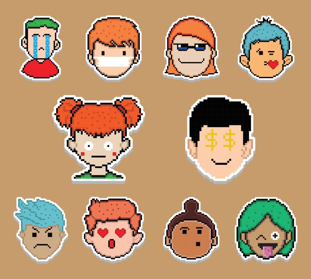 pixel konst klistermärke emoji design, vektor
