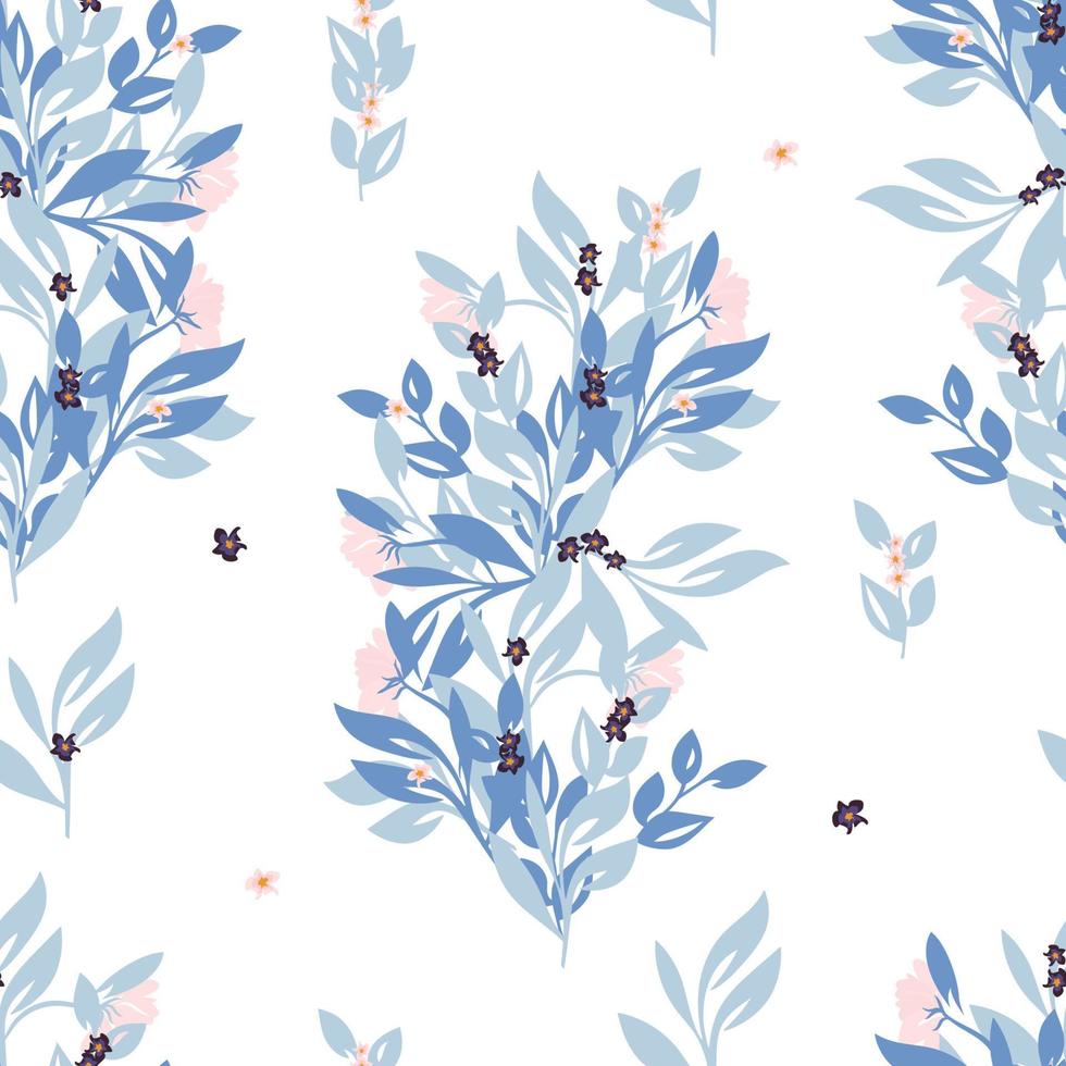 blå löv och blommor på en vit bakgrund vektor
