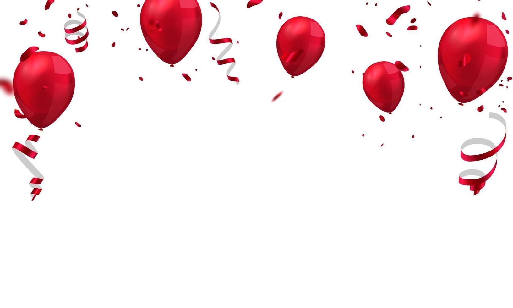 ballonger röd firande ram bakgrund. röda konfetti glittrar för evenemang och semester affisch. singlar super försäljning vektor