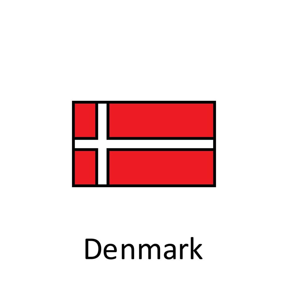 nationell flagga av Danmark i enkel färger med namn vektor ikon illustration