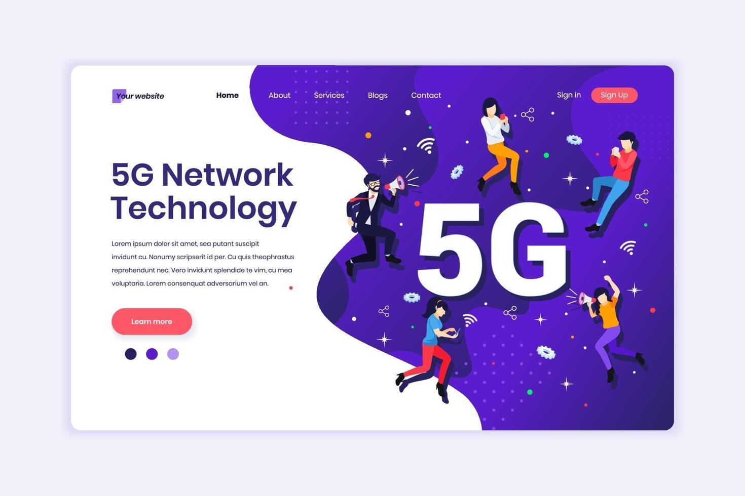 Zielseiten-Designkonzept der 5g-Netzwerktechnologie. Personen, die eine drahtlose Hochgeschwindigkeitsverbindung verwenden 5g. Vektorillustration vektor