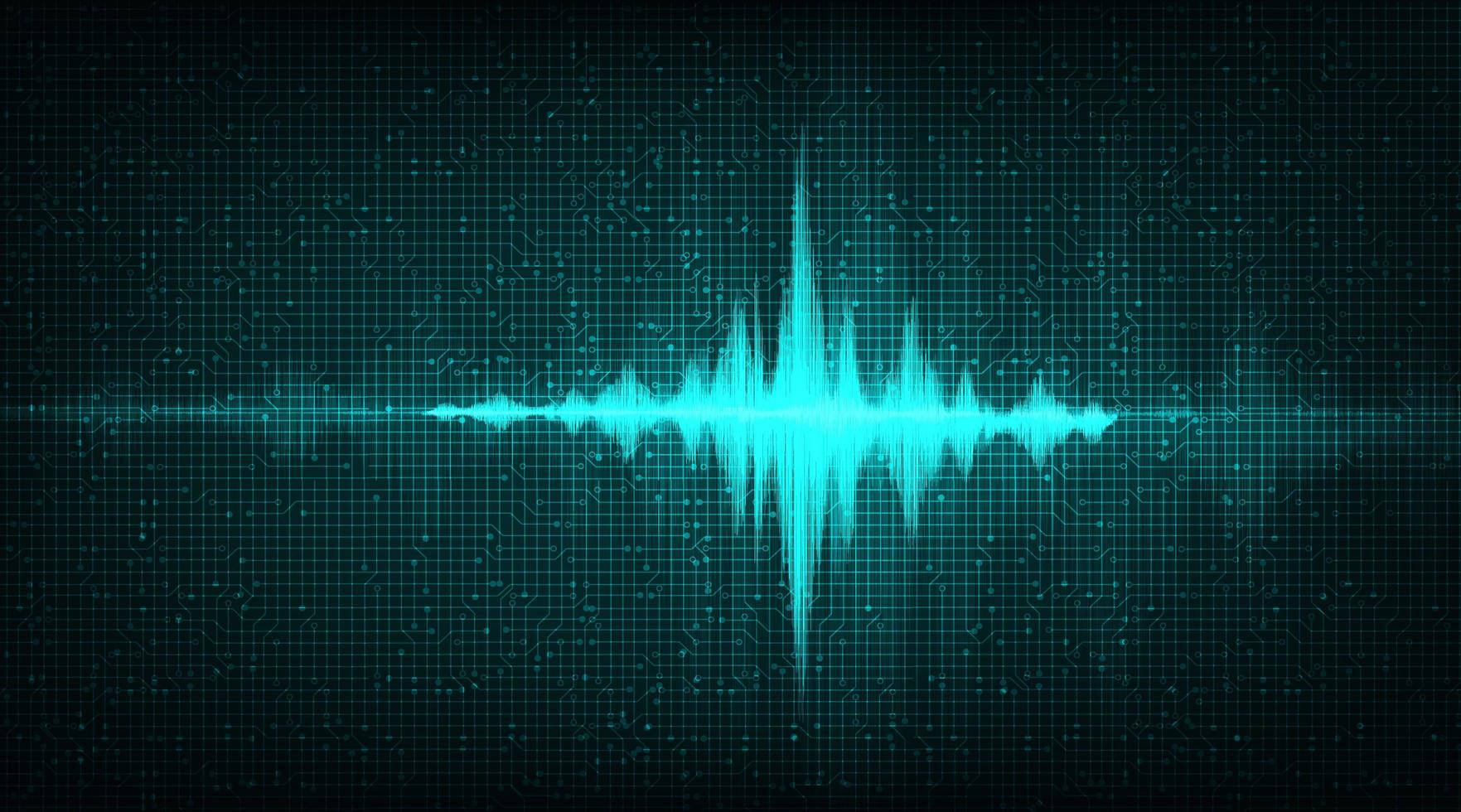 digital ljudvåg på mörkgrön bakgrund, teknik och jordbävningsvågdiagramkoncept, design för musikstudio och vetenskap, vektorillustration. vektor