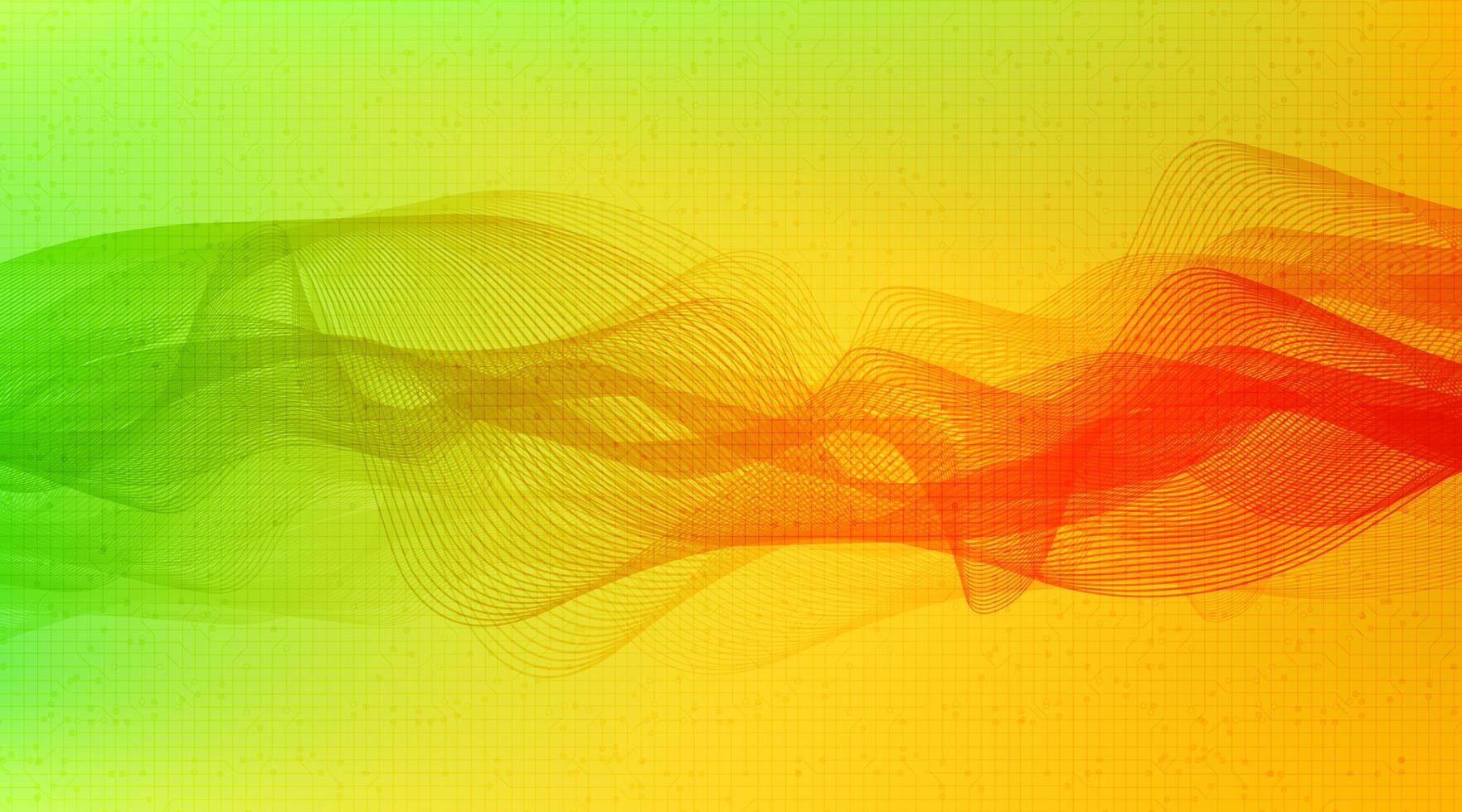 niedrige und hohe Richterskala der grünen und orange digitalen Schallwelle auf gelbem Hintergrund, Technologie- und Erdbebenwellendiagrammkonzept, Vektorillustration. vektor