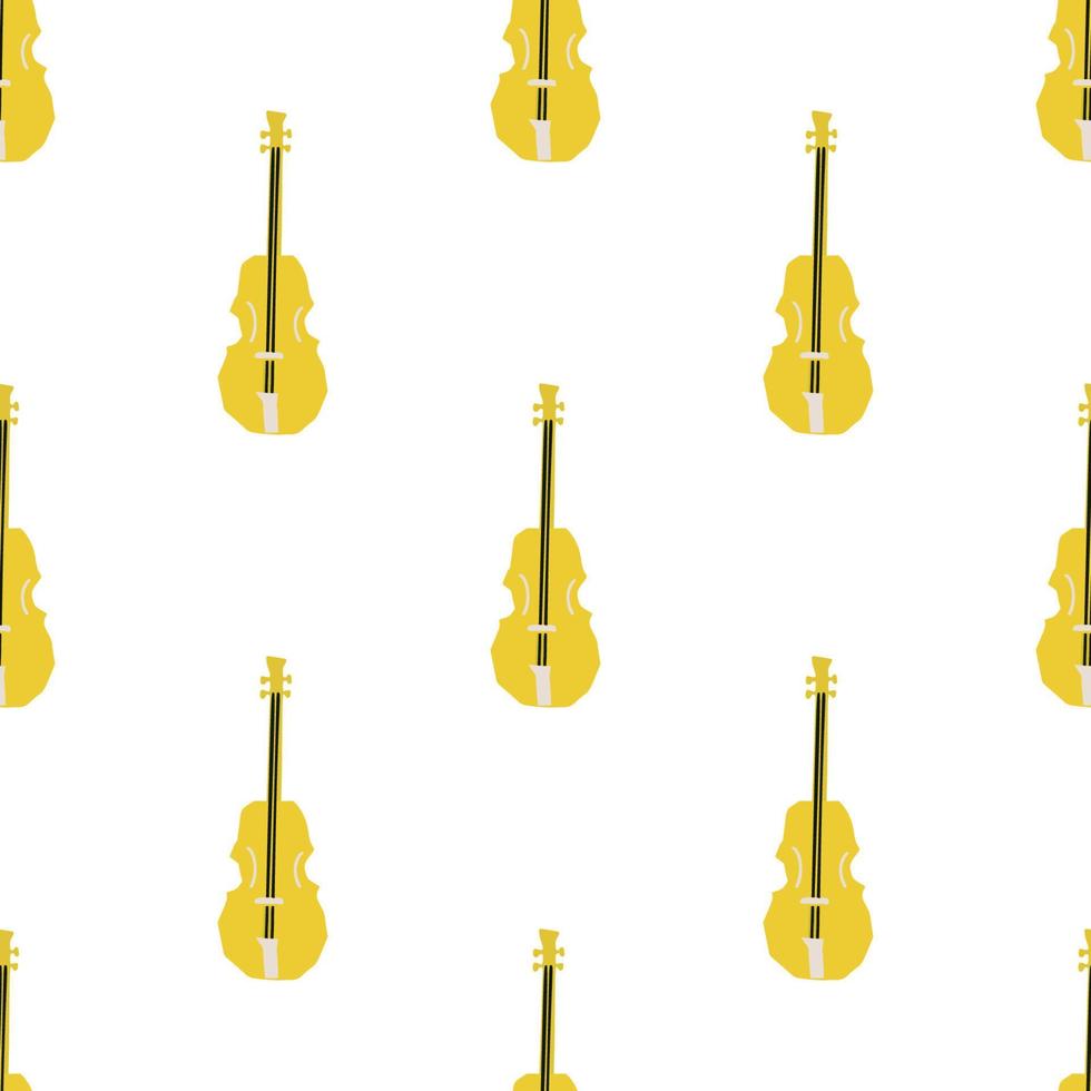 sömlös mönster med illustration av musikalisk instrument fiol i skärande stil gul Färg på vit bakgrund vektor