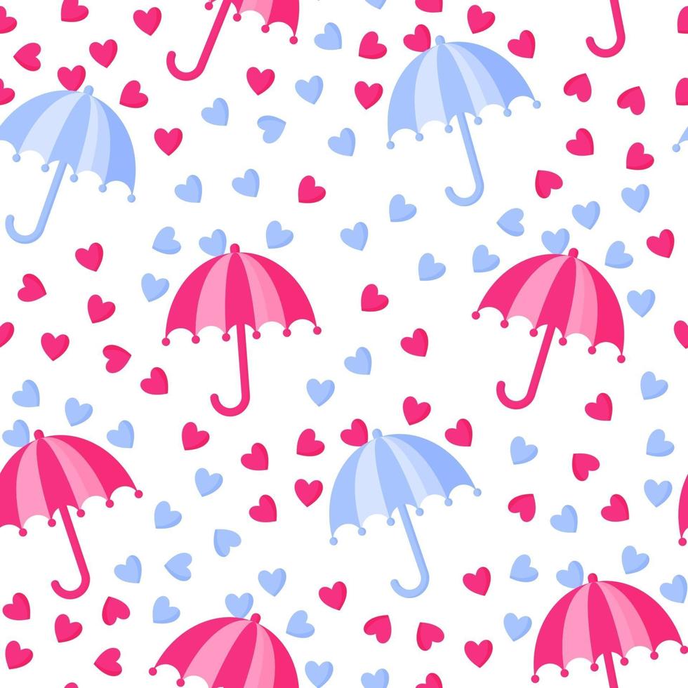 nahtloses Muster des Regenschirms mit Regen vom Herzen für die Hochzeit oder den Valentinstag. vektor
