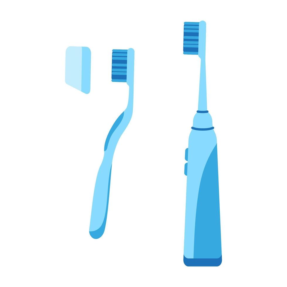 Vektorkarikaturillustration der manuellen und elektrischen Zahnbürste lokalisiert auf weißem Hintergrund. vektor