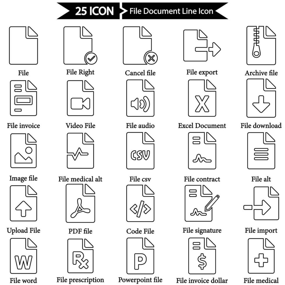 fil dokumentera linje ikon uppsättning vektor