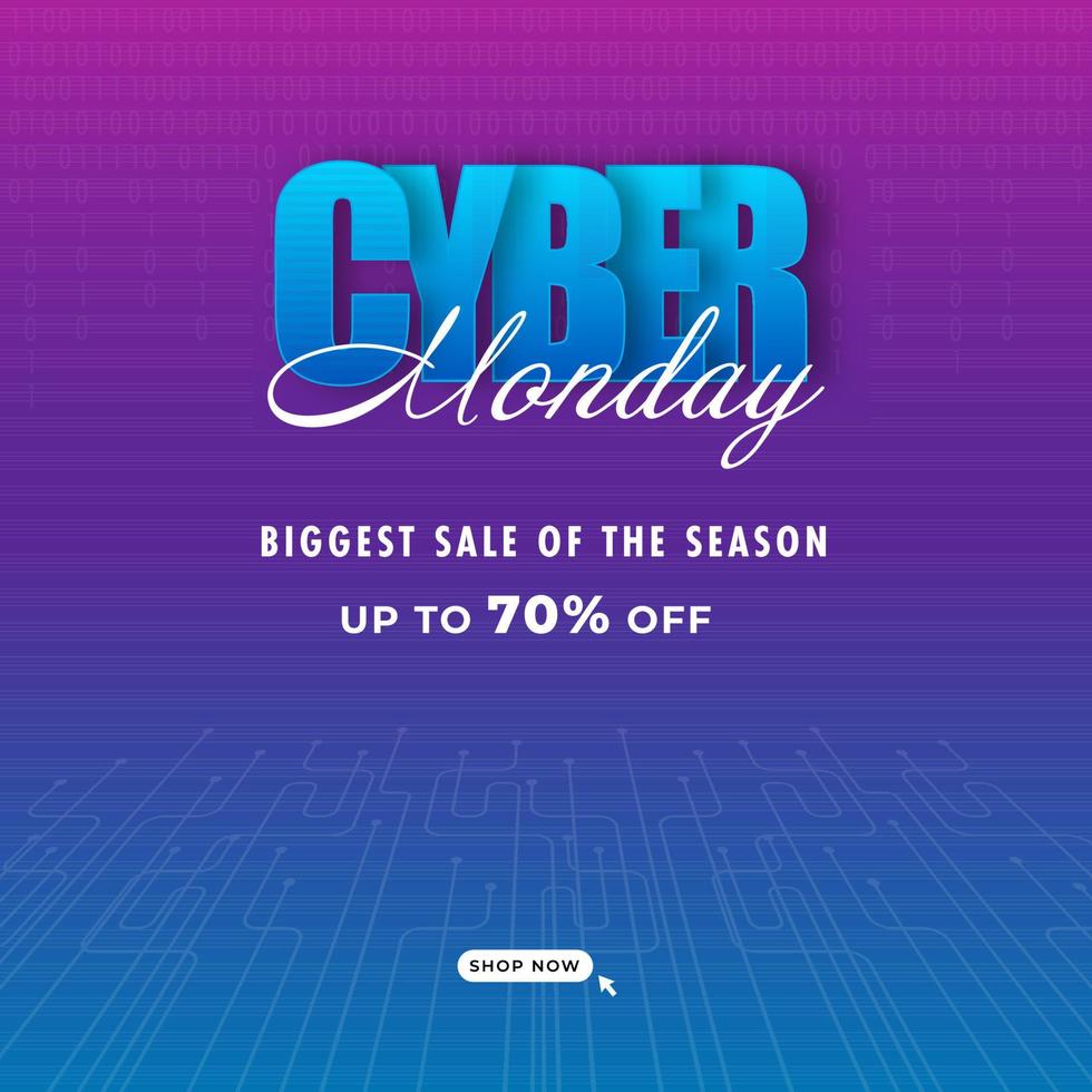 Cyber Montag größte Verkauf von das Jahreszeit Text mit Rabatt Angebot auf Magenta und Blau Gradient Hintergrund. vektor