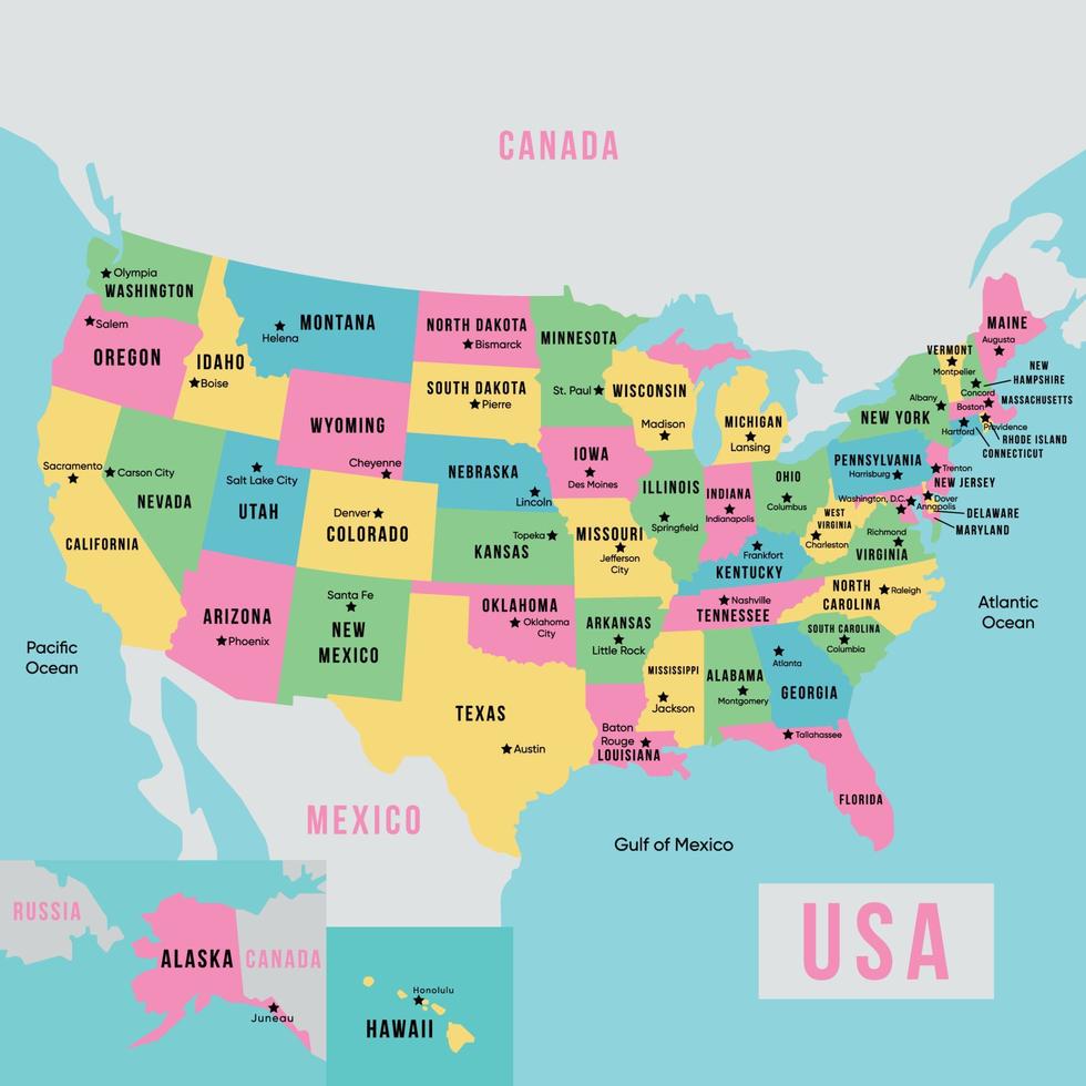 Karta av förenad stater av Amerika och omgivande gränser vektor