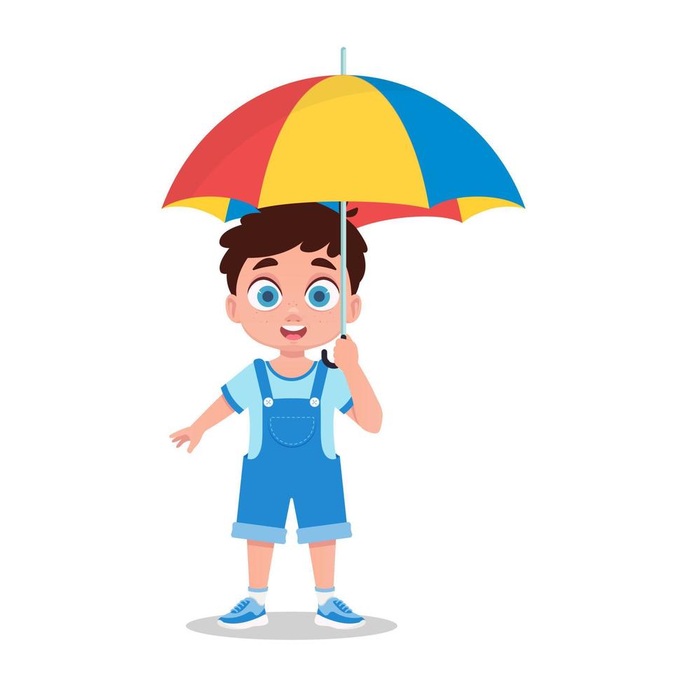 Junge mit ein Regenschirm im seine Hand, Vektor Illustration