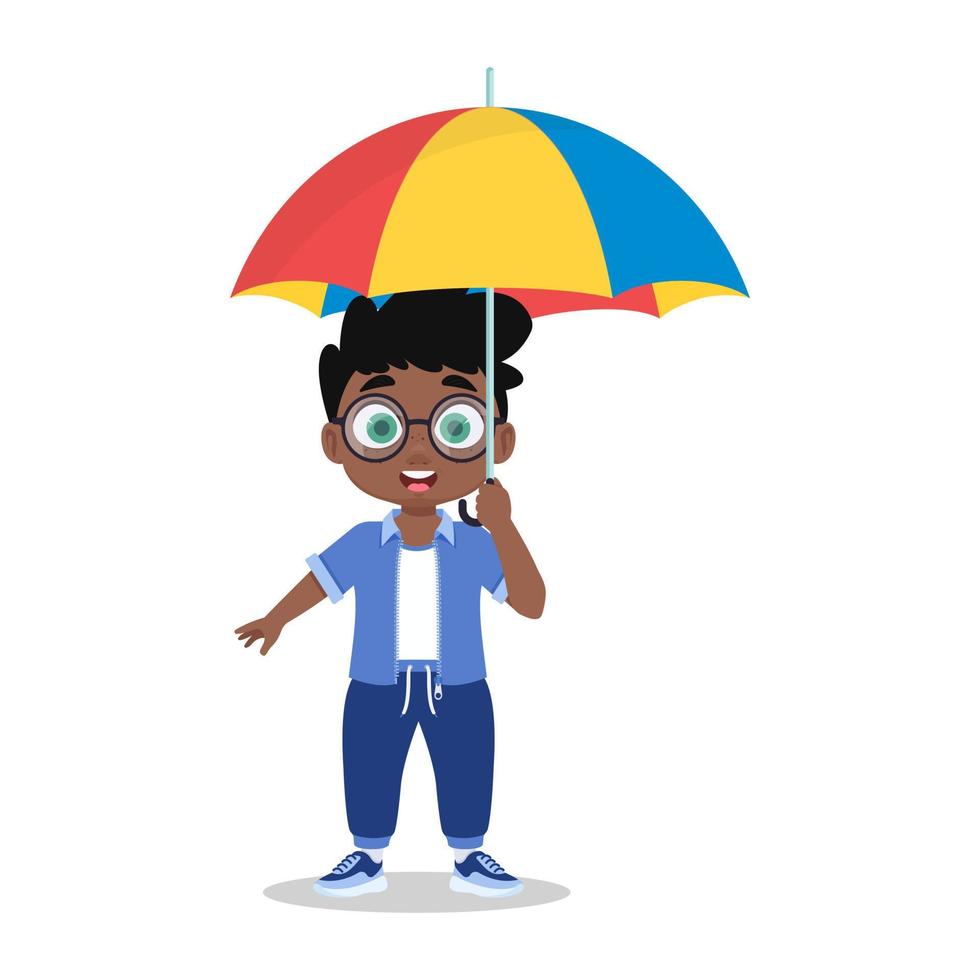 pojke med ett paraply i hans hand vektor