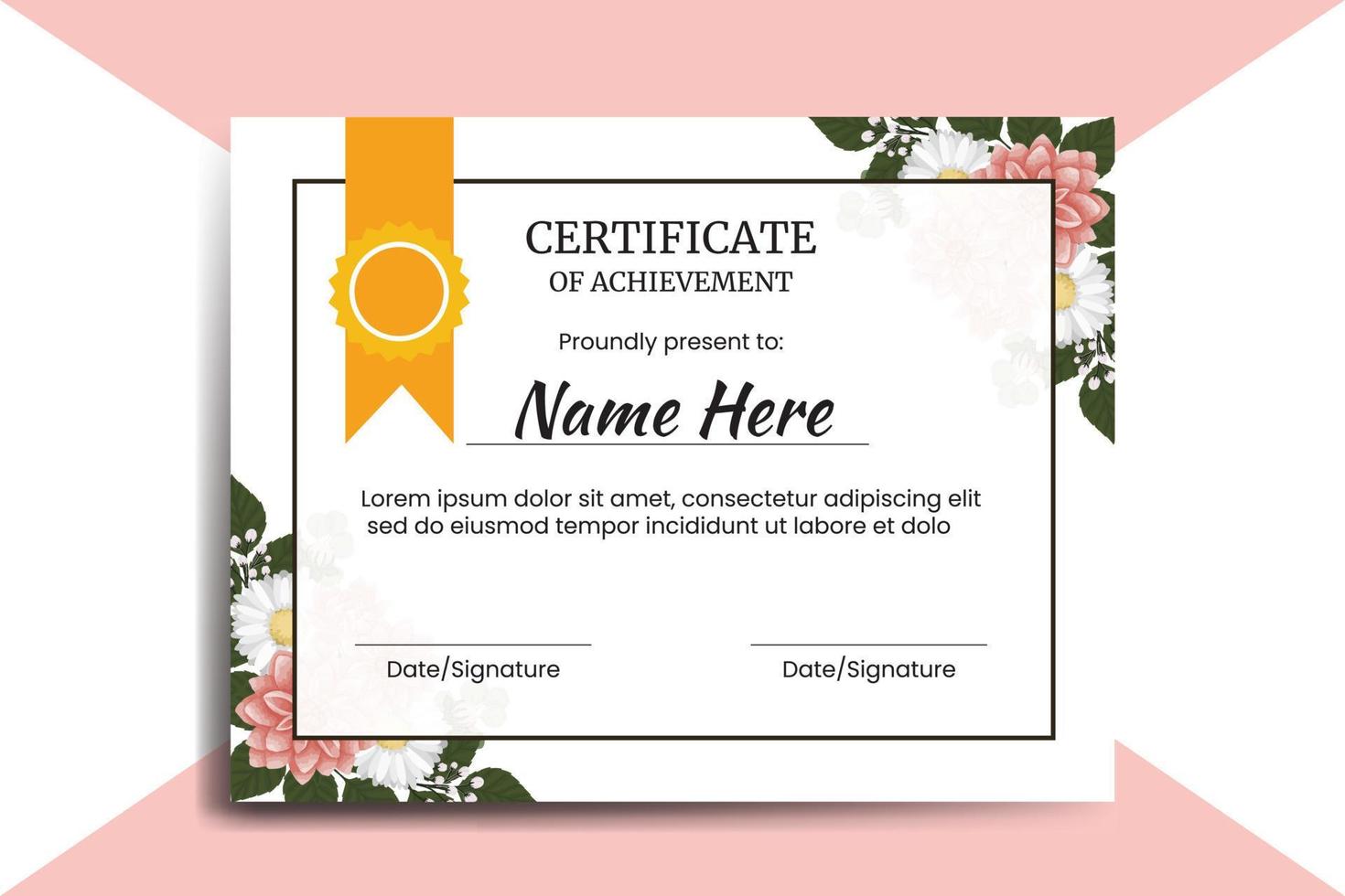 certifikat mall dahlia blomma vattenfärg digital hand dragen vektor