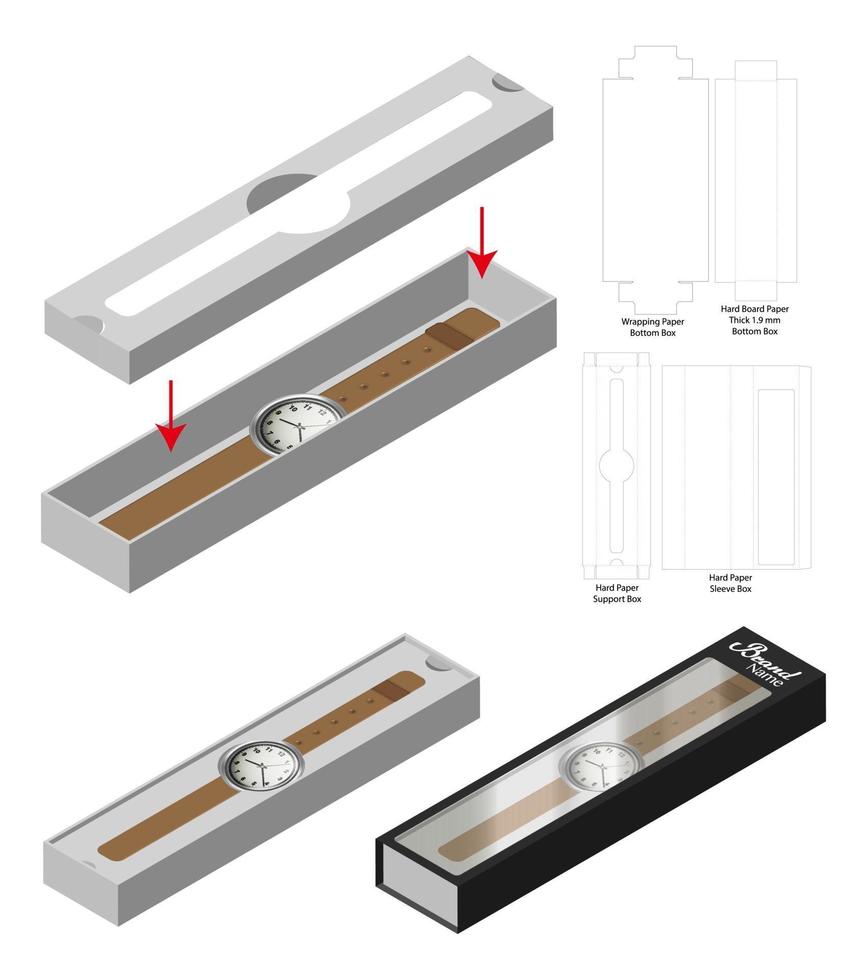 lyx klocka ärm låda mockup stansmall vektor