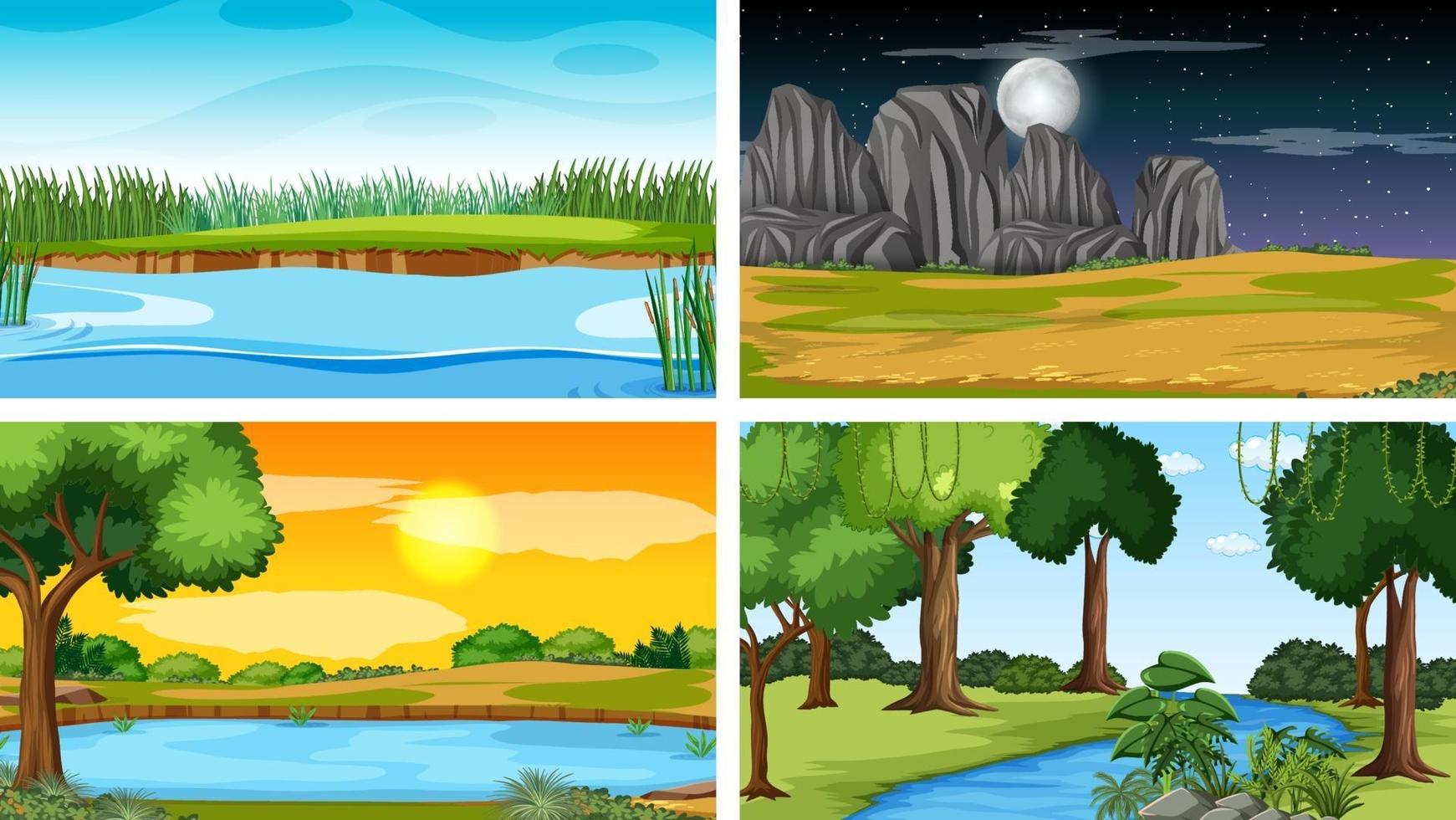 vier verschiedene Szene von Naturpark und Wald vektor