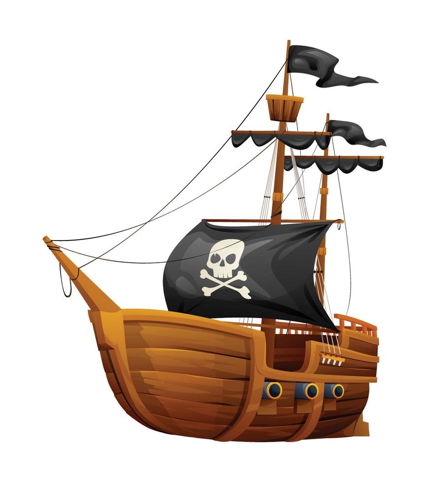 pirat fartyg tecknad serie illustration isolerat på vit bakgrund vektor