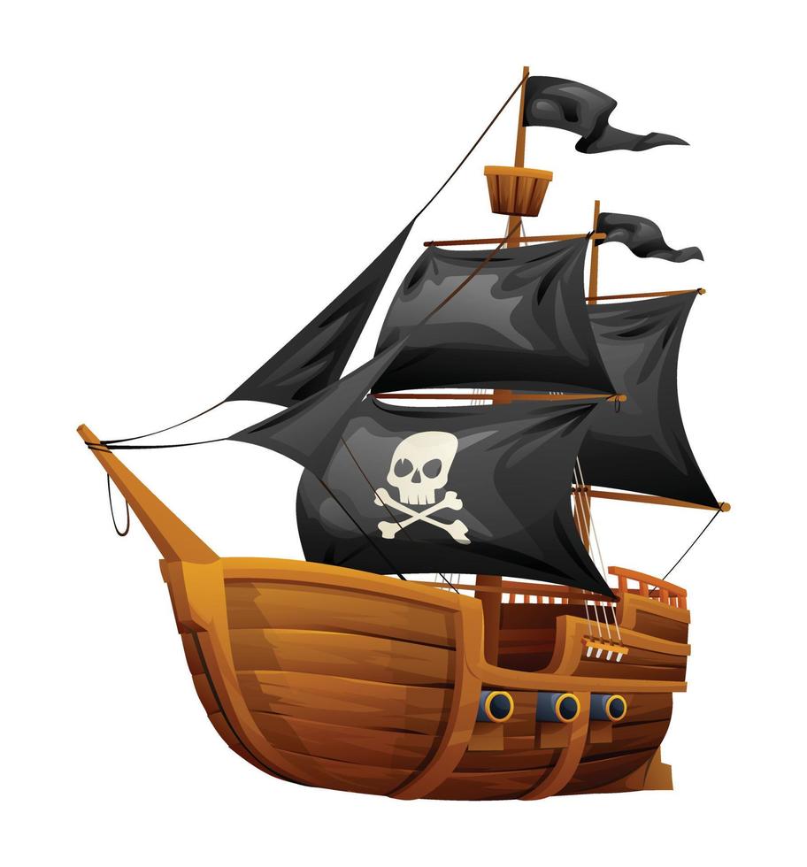tecknad serie trä- pirat fartyg illustration isolerat på vit bakgrund vektor
