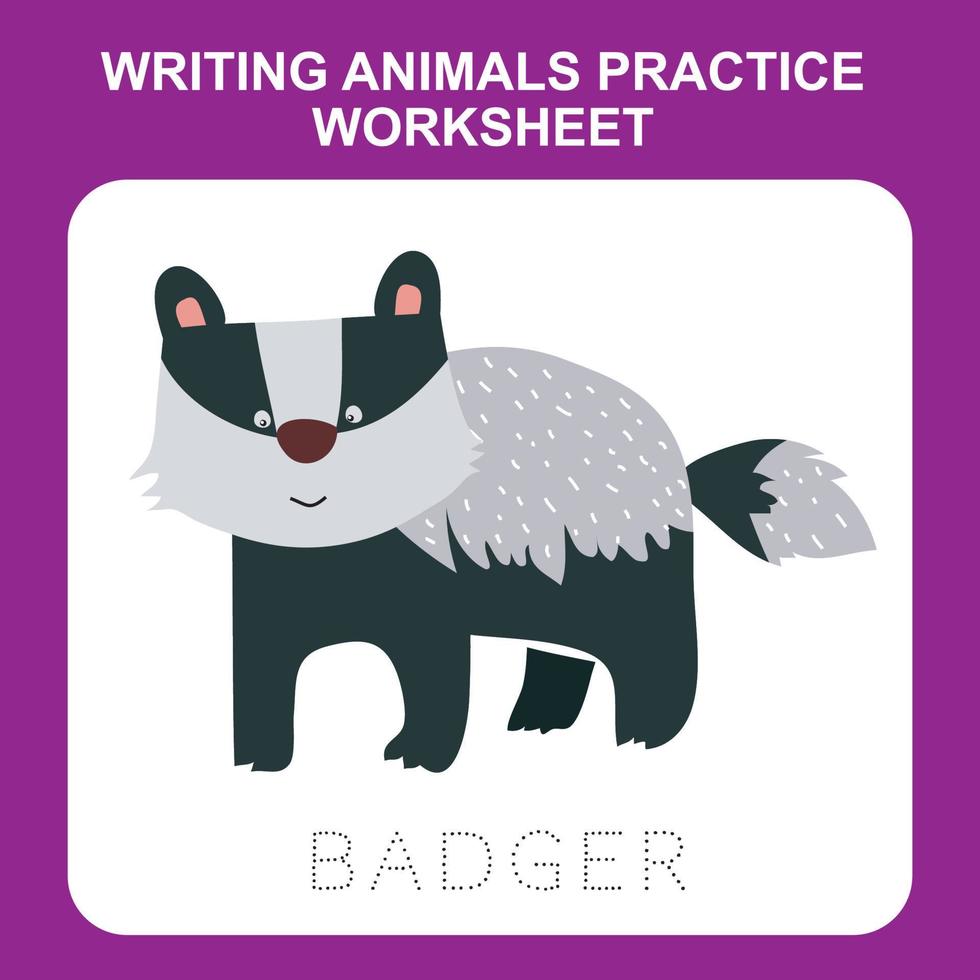illustration av skrivning djur öva arbetsblad. pedagogisk tryckbar arbetsblad. övningar text spel för ungar. vektor illustration