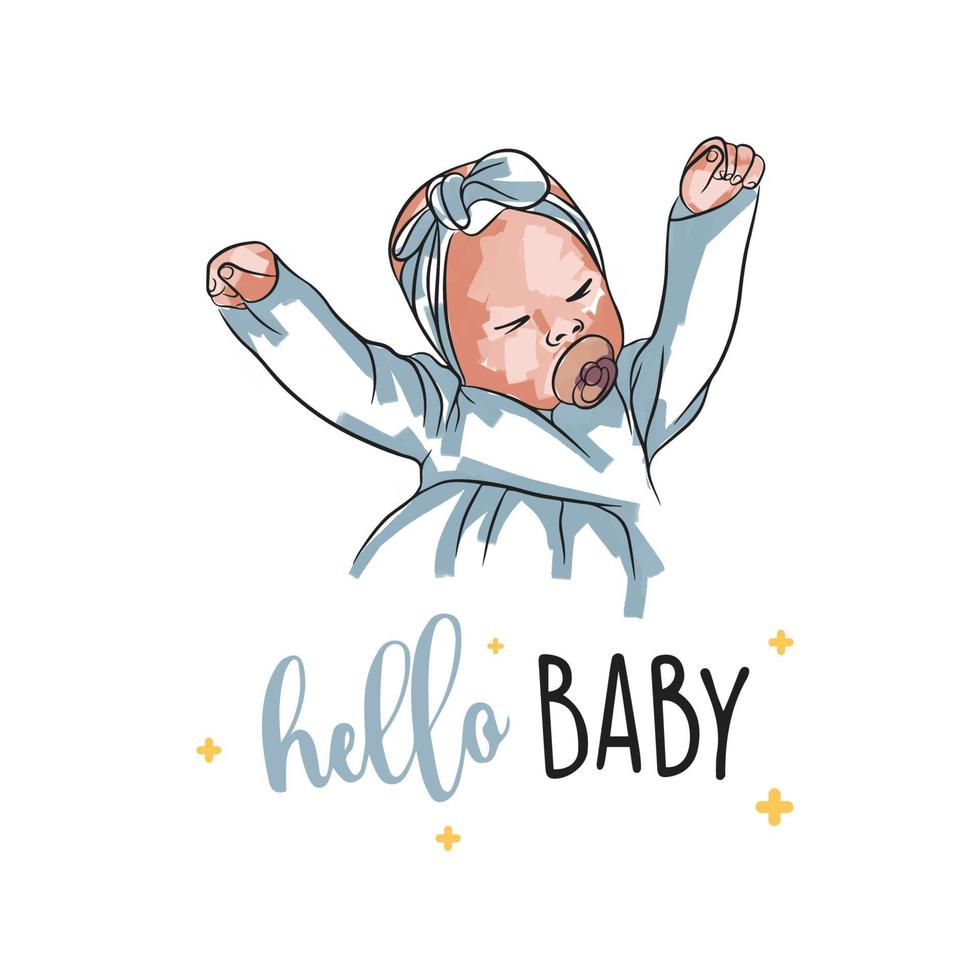 stilvoll Baby Postkarte, Neugeborene im Gekritzel Stil, Hallo Baby vektor