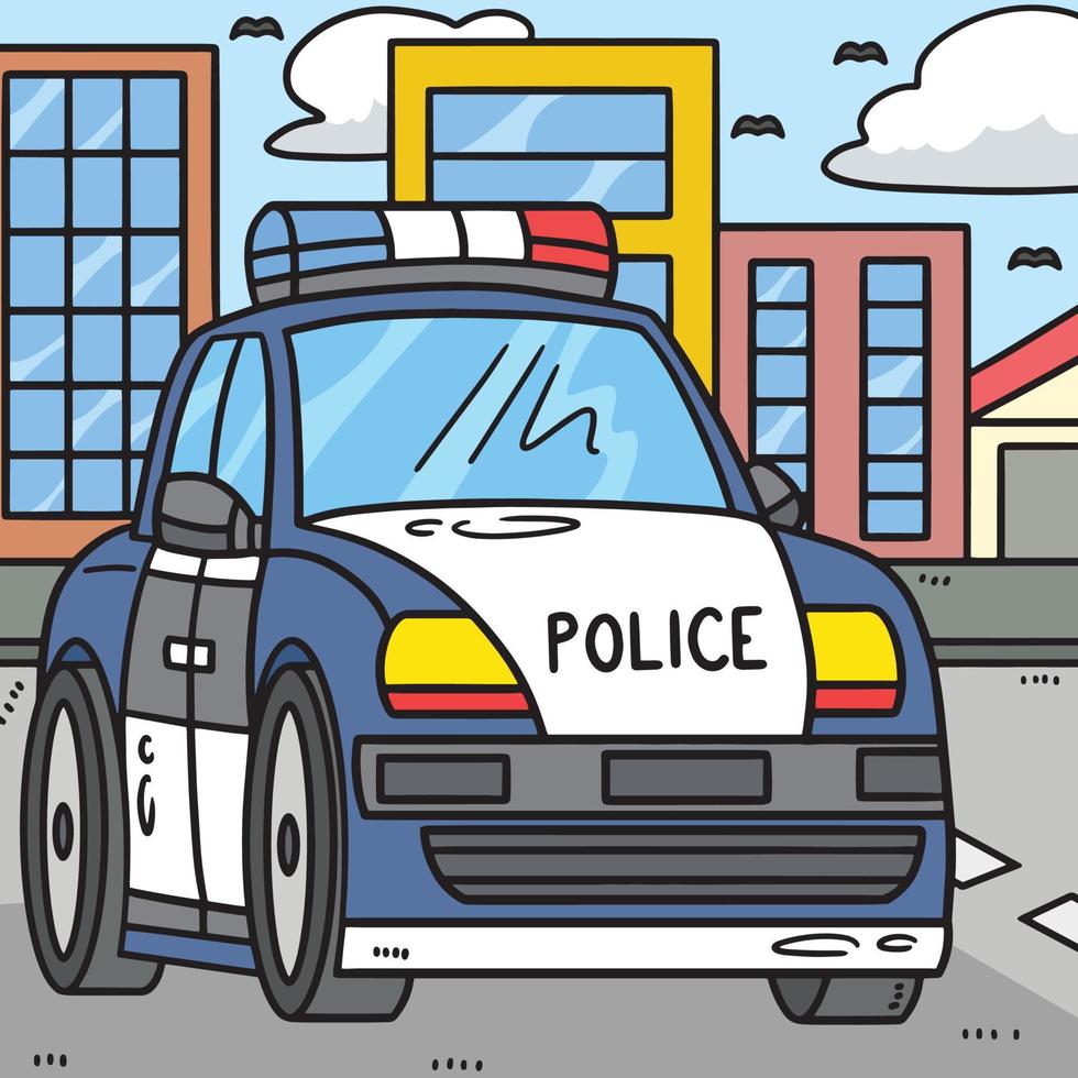 polis bil färgad tecknad serie illustration vektor