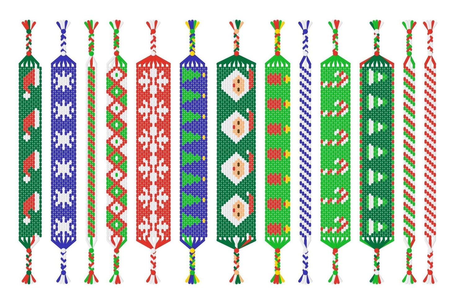 Vektorsatz von handgemachten Freundschaftsbändern von Fäden lokalisiert auf weißem Hintergrund. Frohe Weihnachten und ein glückliches Neues Jahr vektor