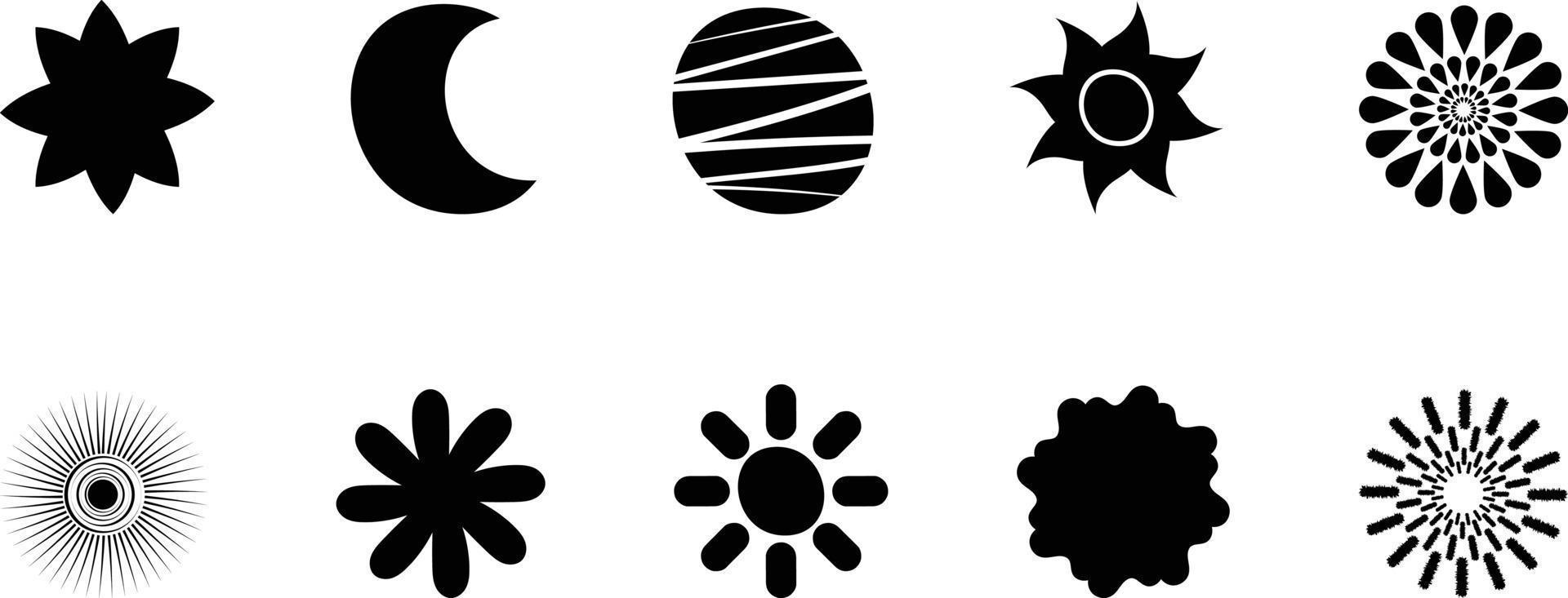 ein einstellen von abstrakt Hand gezeichnet Stammes- Sonne, Mond, Star und Planet Formen Design Elemente vektor