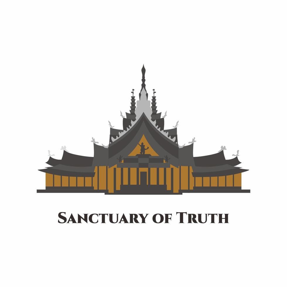 Heiligtum der Wahrheit in Pattaya, Thailand. eine gigantische Holzkonstruktion. Dieser Ort ist großartig, um das Schnitzen zu sehen. für alle besucher empfehlen. flache Karikaturillustration des Vektors vektor
