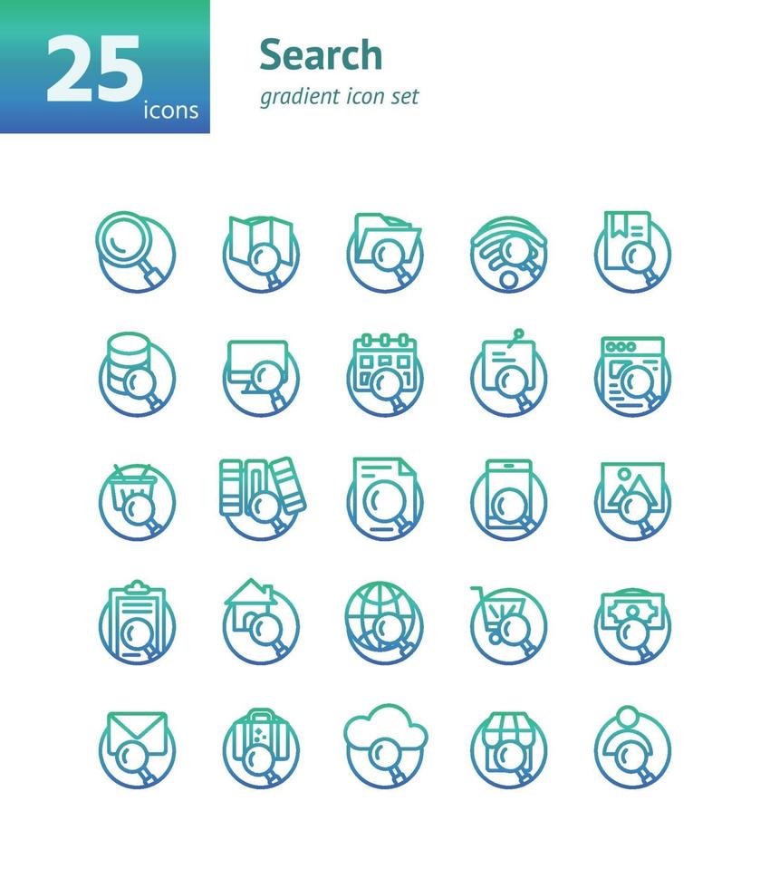 Ikonuppsättning för sökgradient. vektor och illustration.