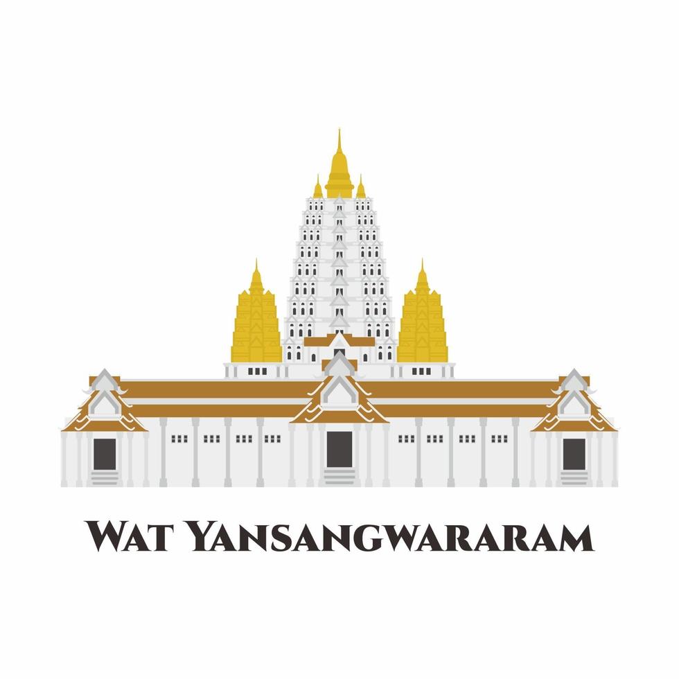 wat yan sjöng wararam, thailand. spretande buddhistiskt tempelkomplex i pittoresk miljö med trädgårdar och en stor sjö. ett av de mest imponerande templen i Pattaya. det är bra ställe att besöka. vektor