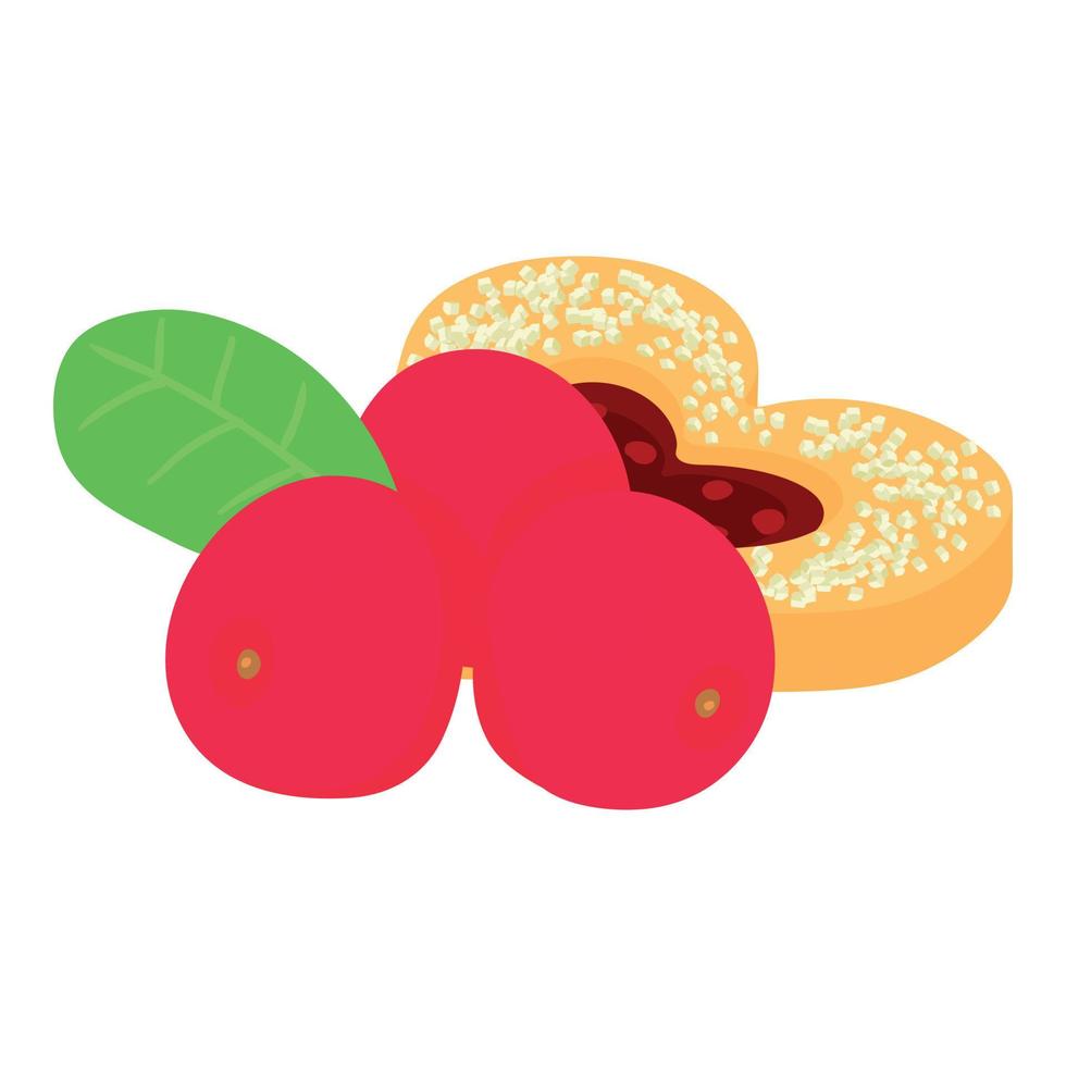 tranbär efterrätt ikon isometrisk vektor. färsk röd tranbär och frukt kaka vektor