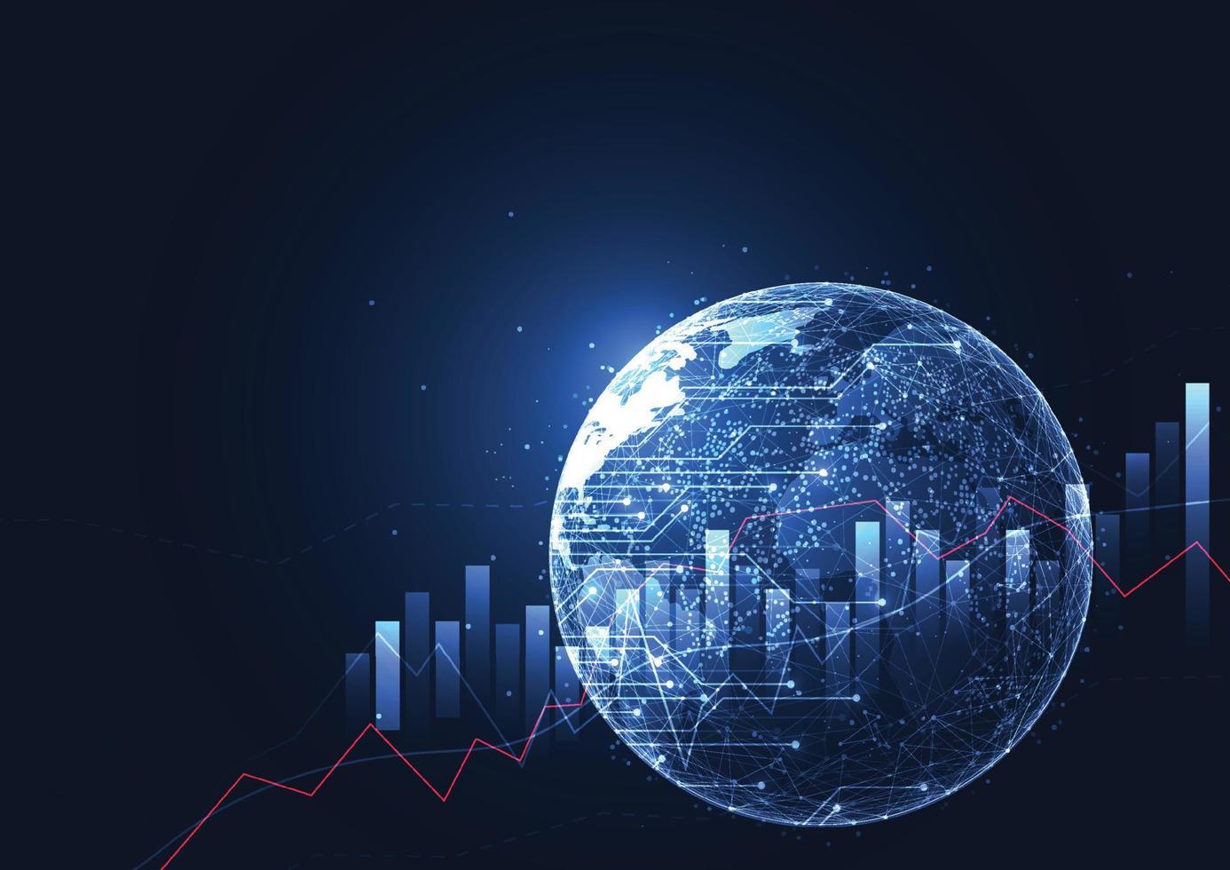 global nätverk förbindelse med Graf i trogen begrepp för finansiell. värld Karta punkt och global företag. vektor illustration