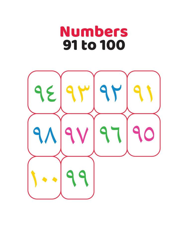 arabicum tal 91 till 100 för barn vektor